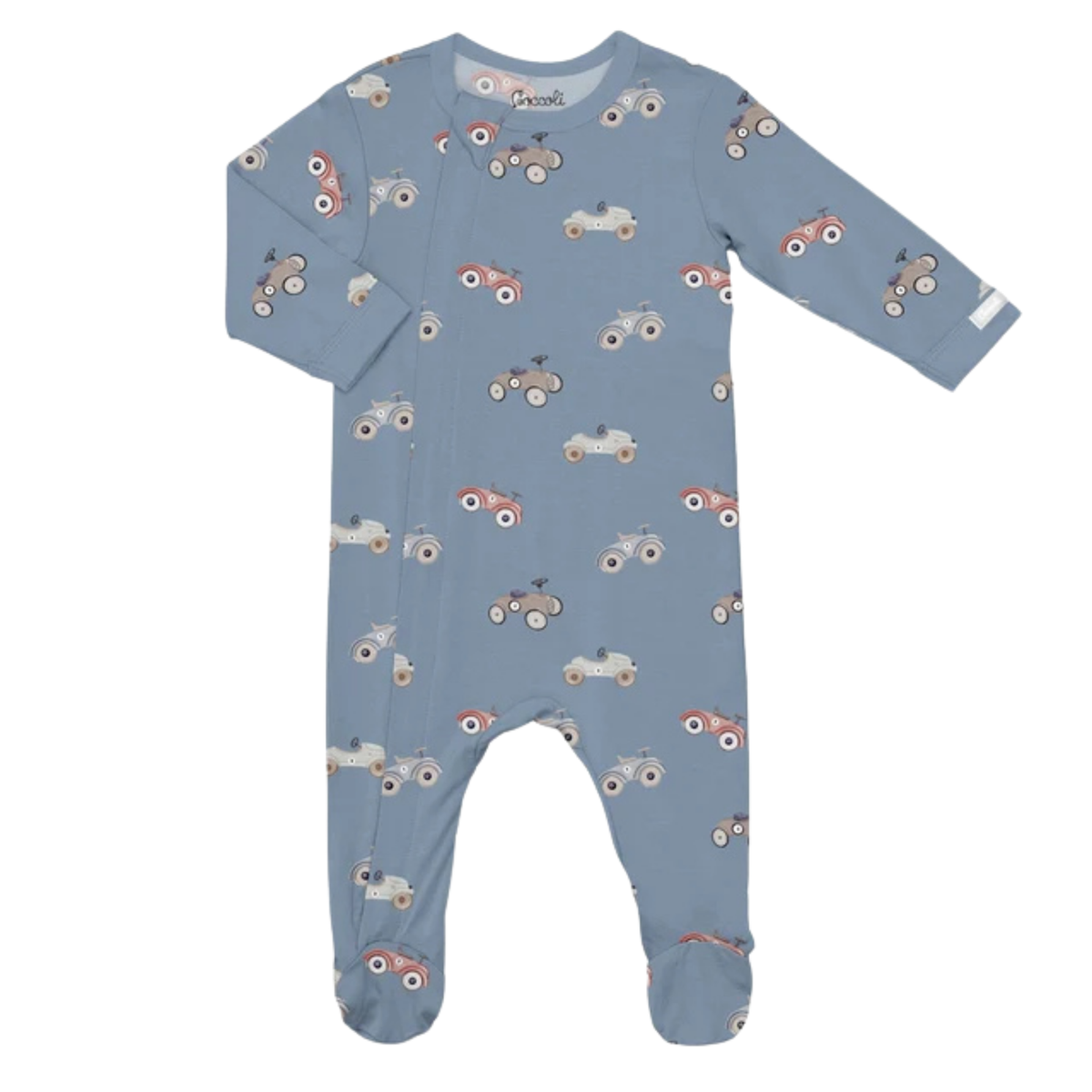 COCCOLI Modal Zipper Footie - Cars on Steel Blue