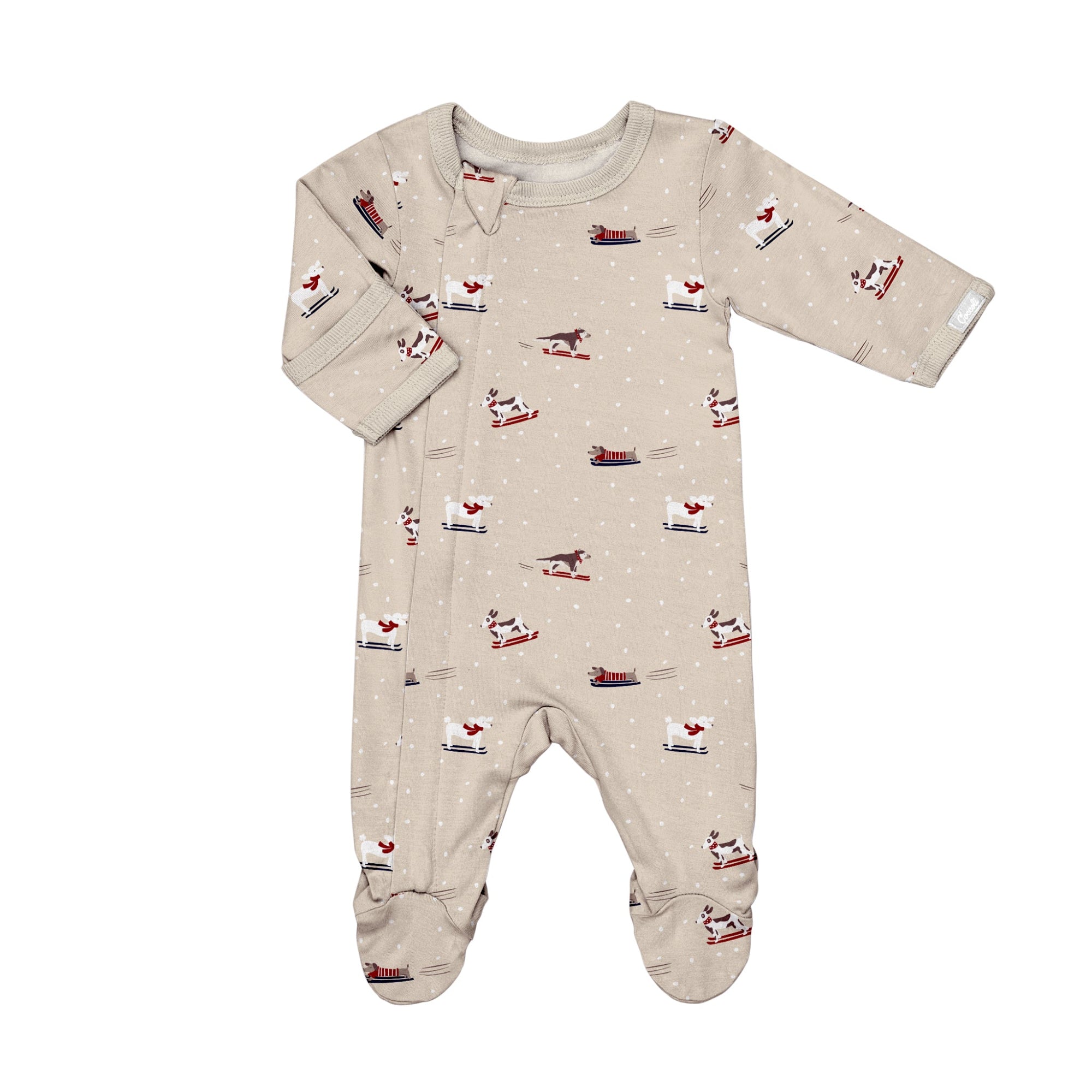 COCCOLI Modal Zipper Footie - Ski Dogs on Oatmeal