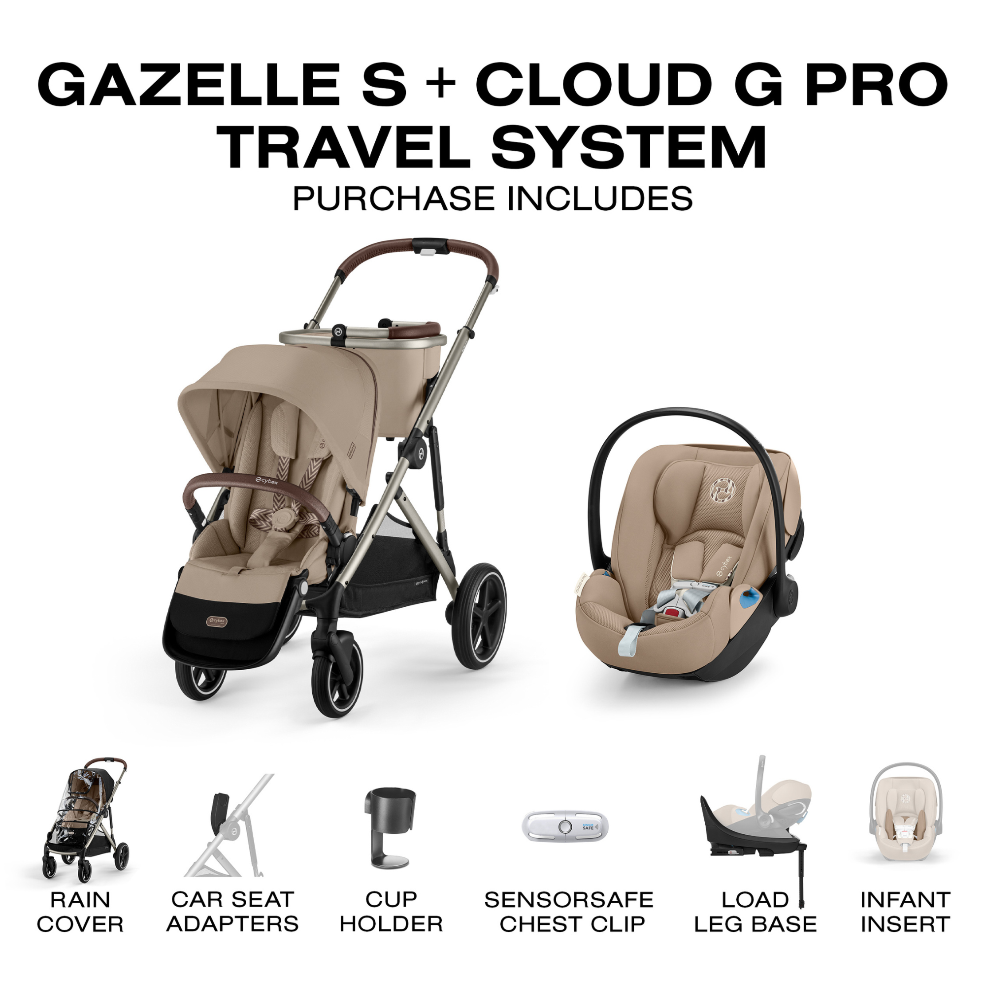 CYBEX Gazelle S + Cloud G Pro Travel System - Almond Beige