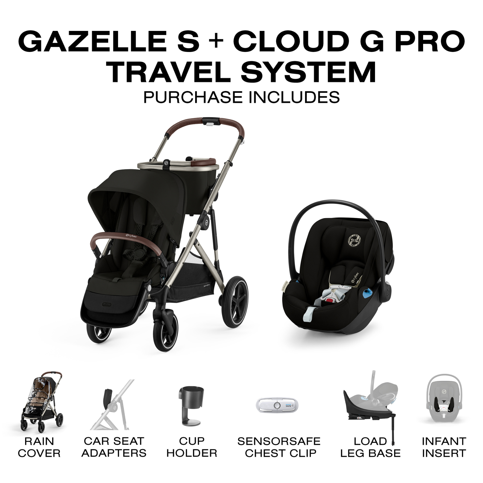 CYBEX Gazelle S + Cloud G Pro Travel System - Moon Black