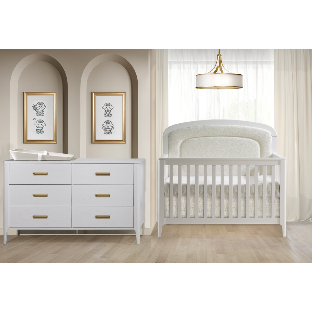 NATART Palo Convertible Crib W/ Upholstered Panel Boucle Beige