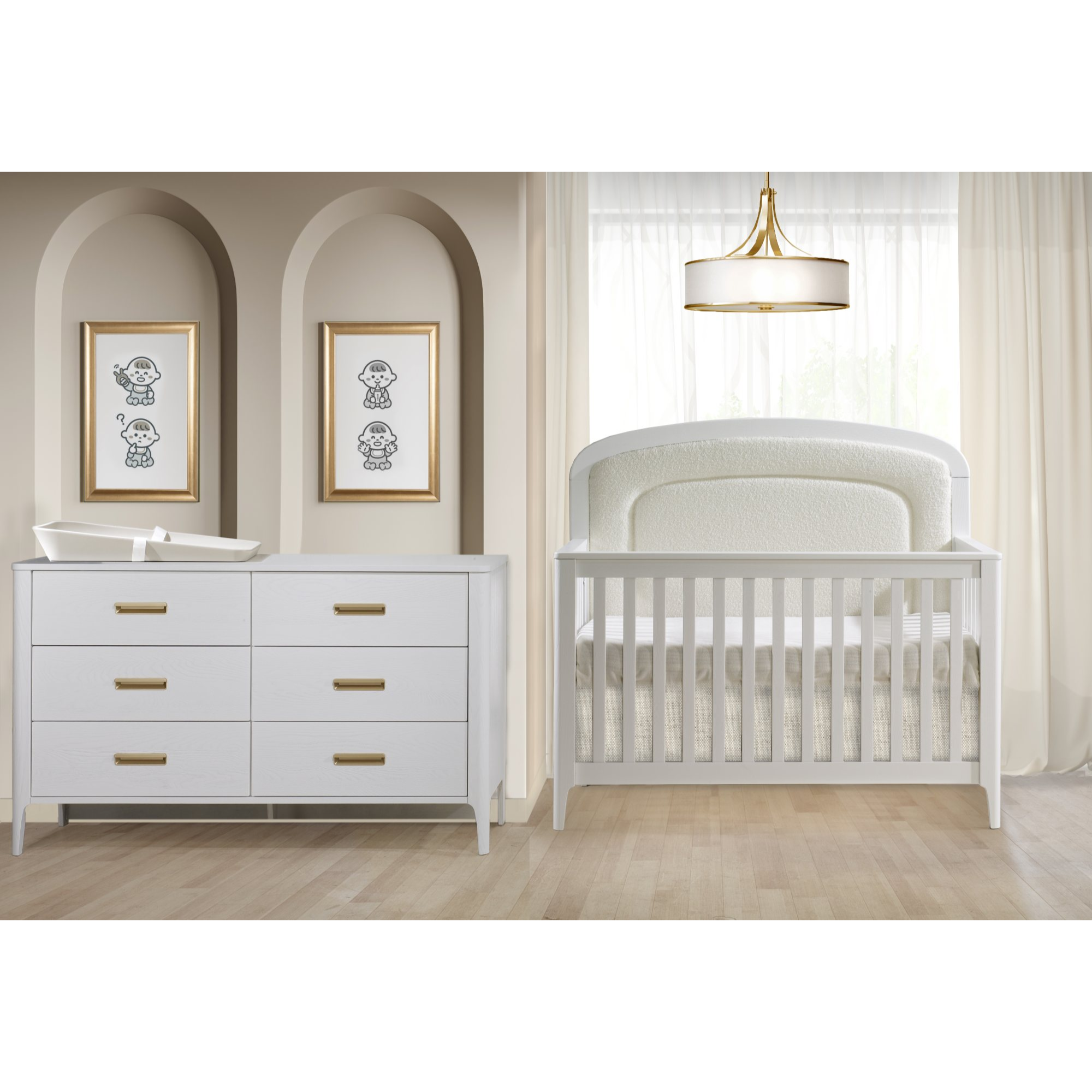 NATART Lit de bébé convertible Palo avec panneau rembourré Boucle Beige