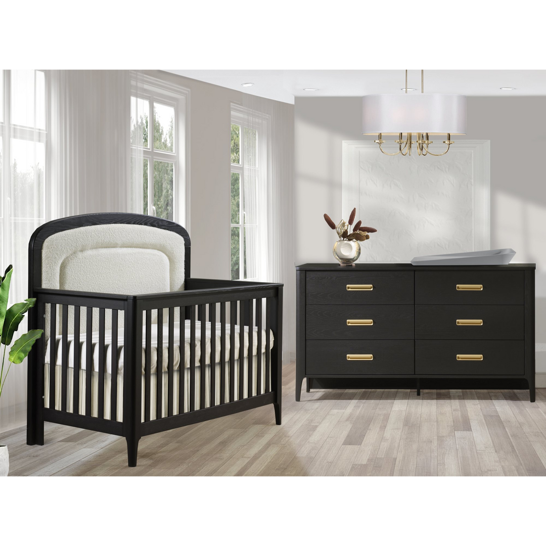 NATART Palo Convertible Crib W/ Upholstered Panel Boucle Beige