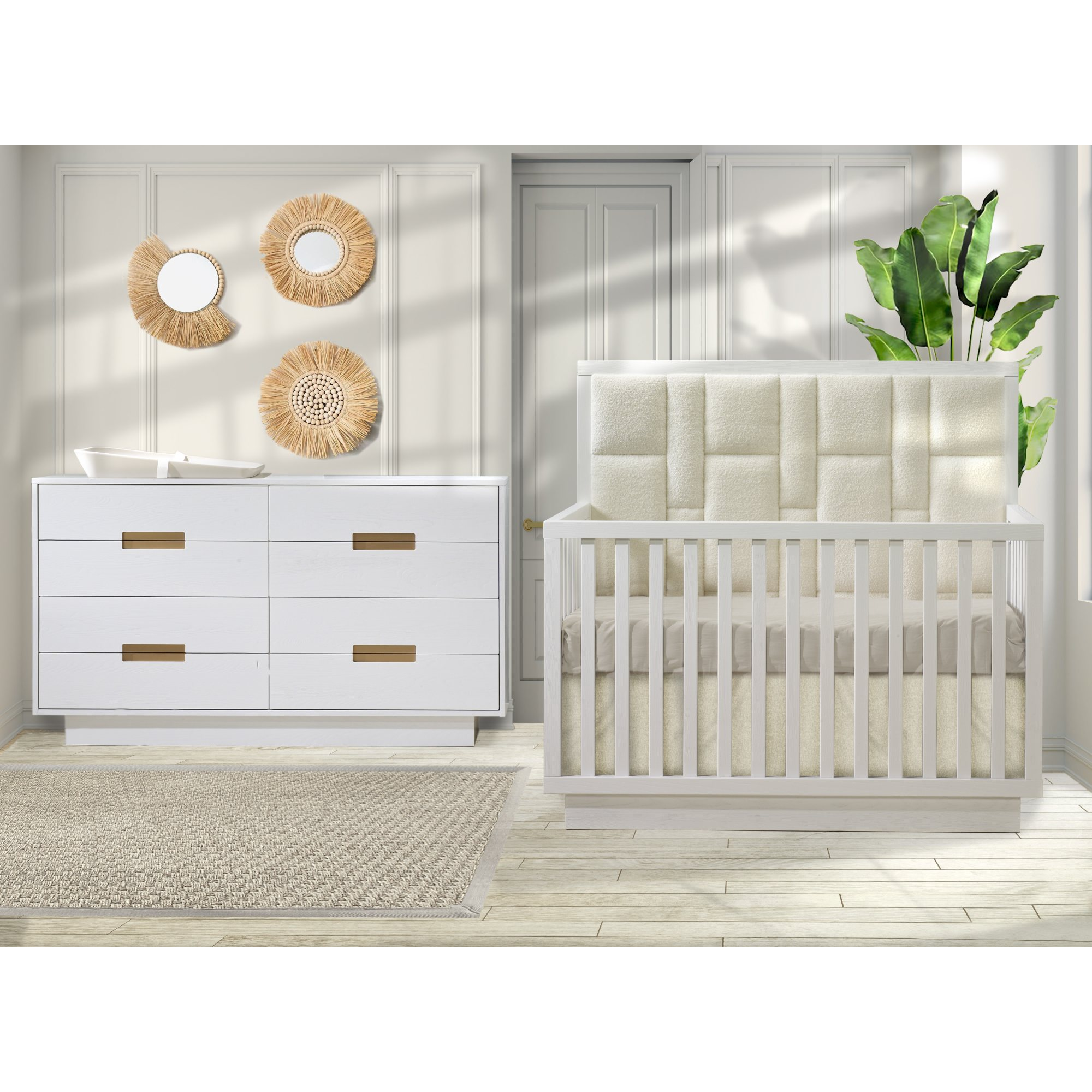 NATART Como Convertible Crib W/ Upholstered Panel Boucle Beige