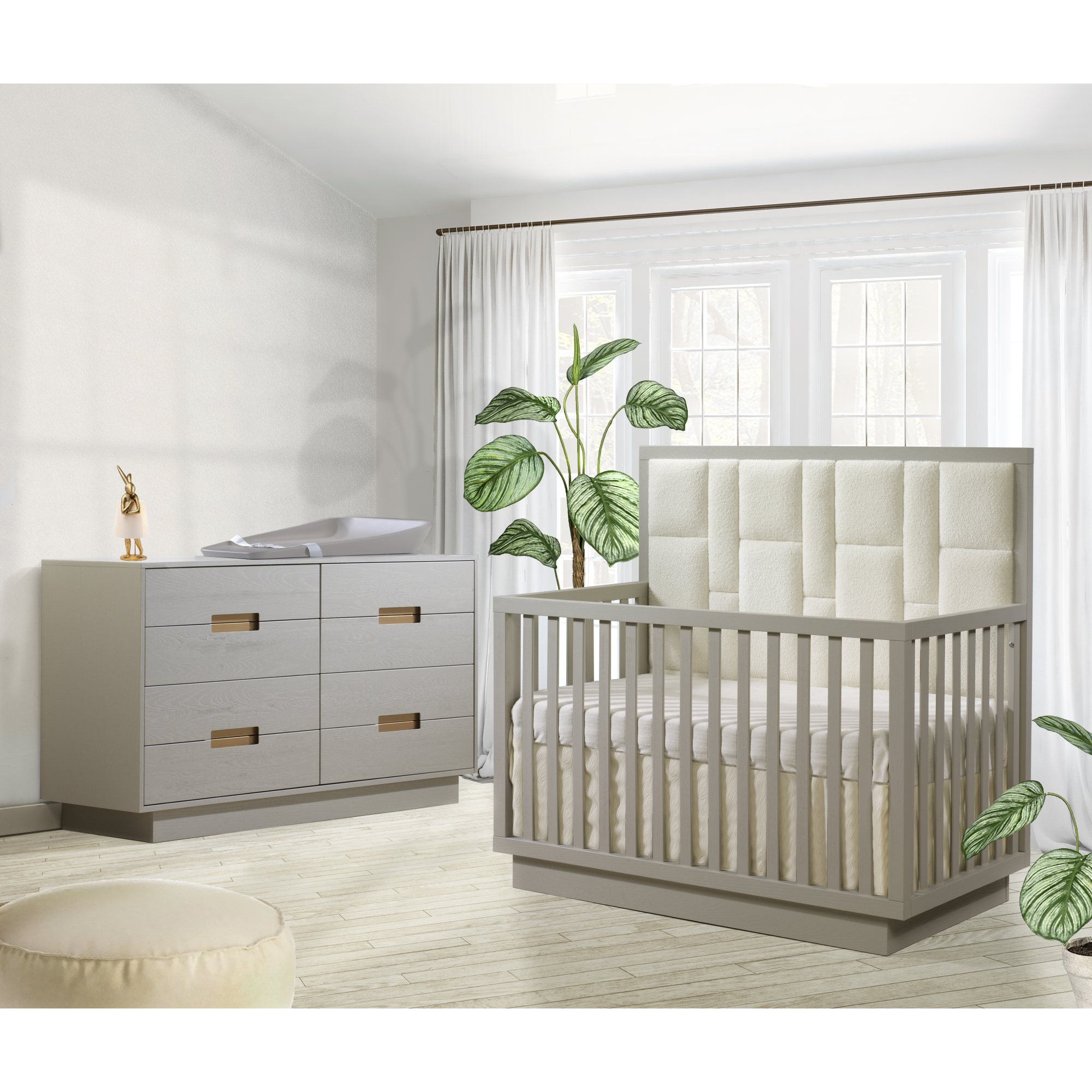 NATART Como Convertible Crib W/ Upholstered Panel Boucle Beige