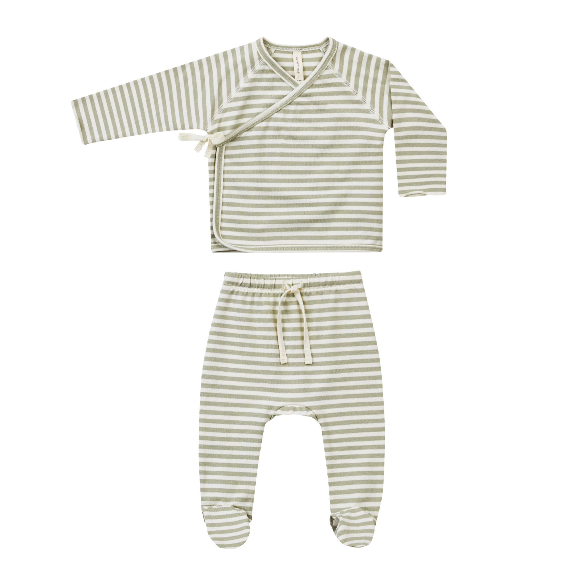 QUINCY MAE Ensemble haut cache-cœur et pantalon à pieds - Rayures sauge