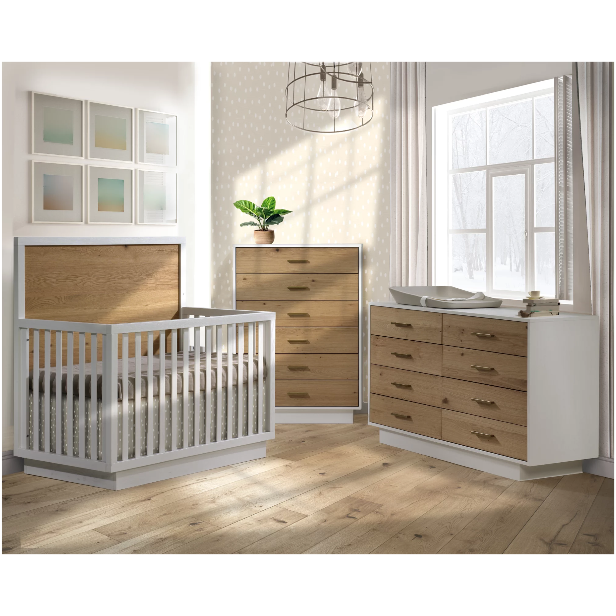 NATART Como Naturale 5-IN-1 Convertible Crib - White/Rustic Oak