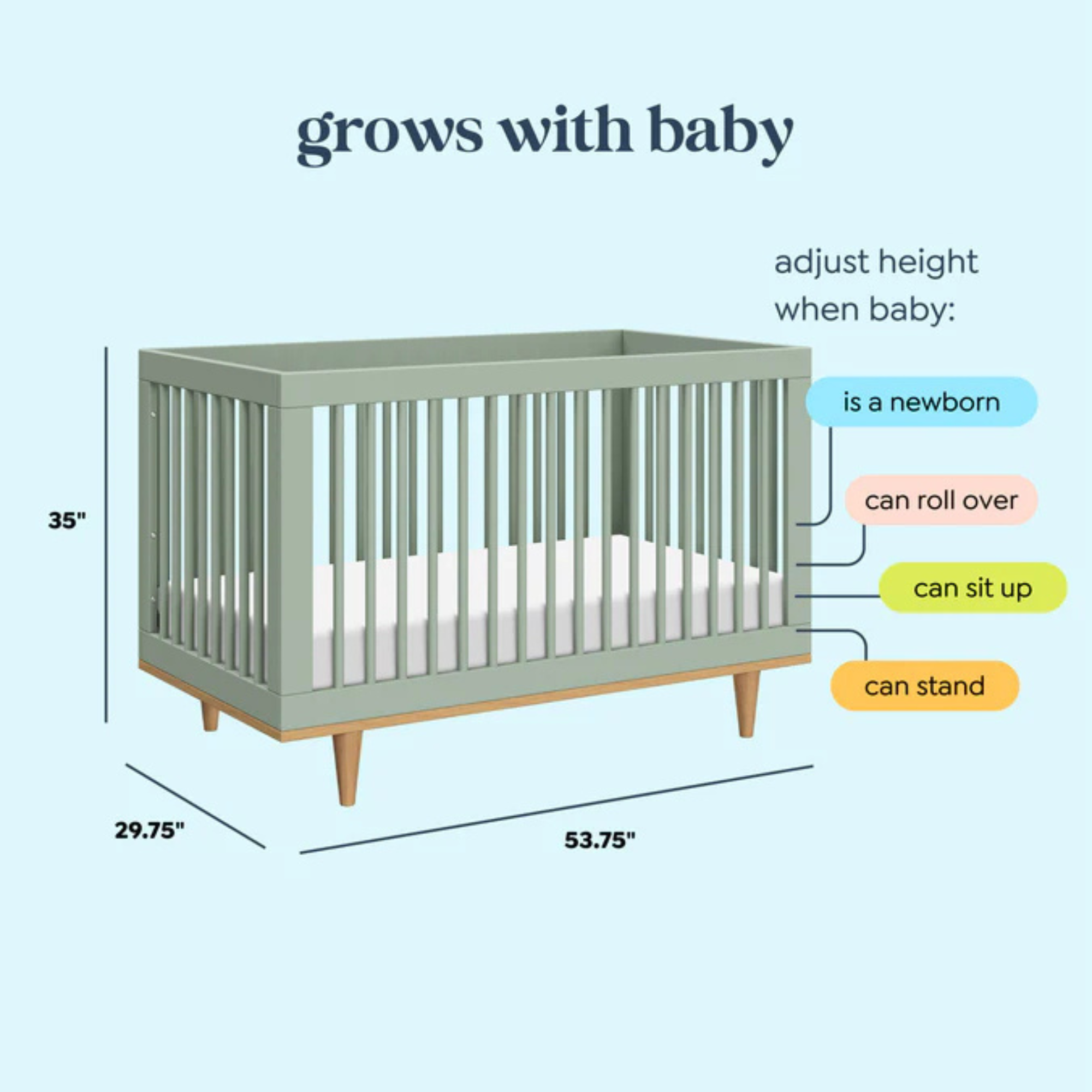 DAVINCI Marley 3-In-1 Convertible Crib - Light Sage/Honey