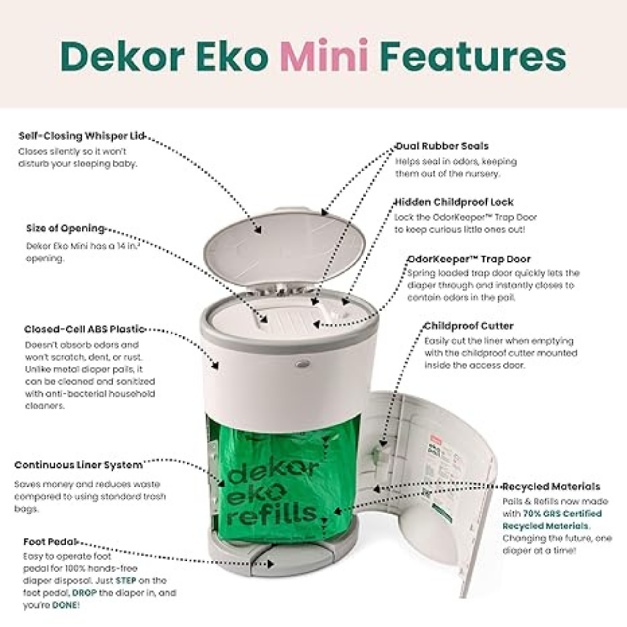 Poubelle à couches DÉKOR Eko Mini blanche