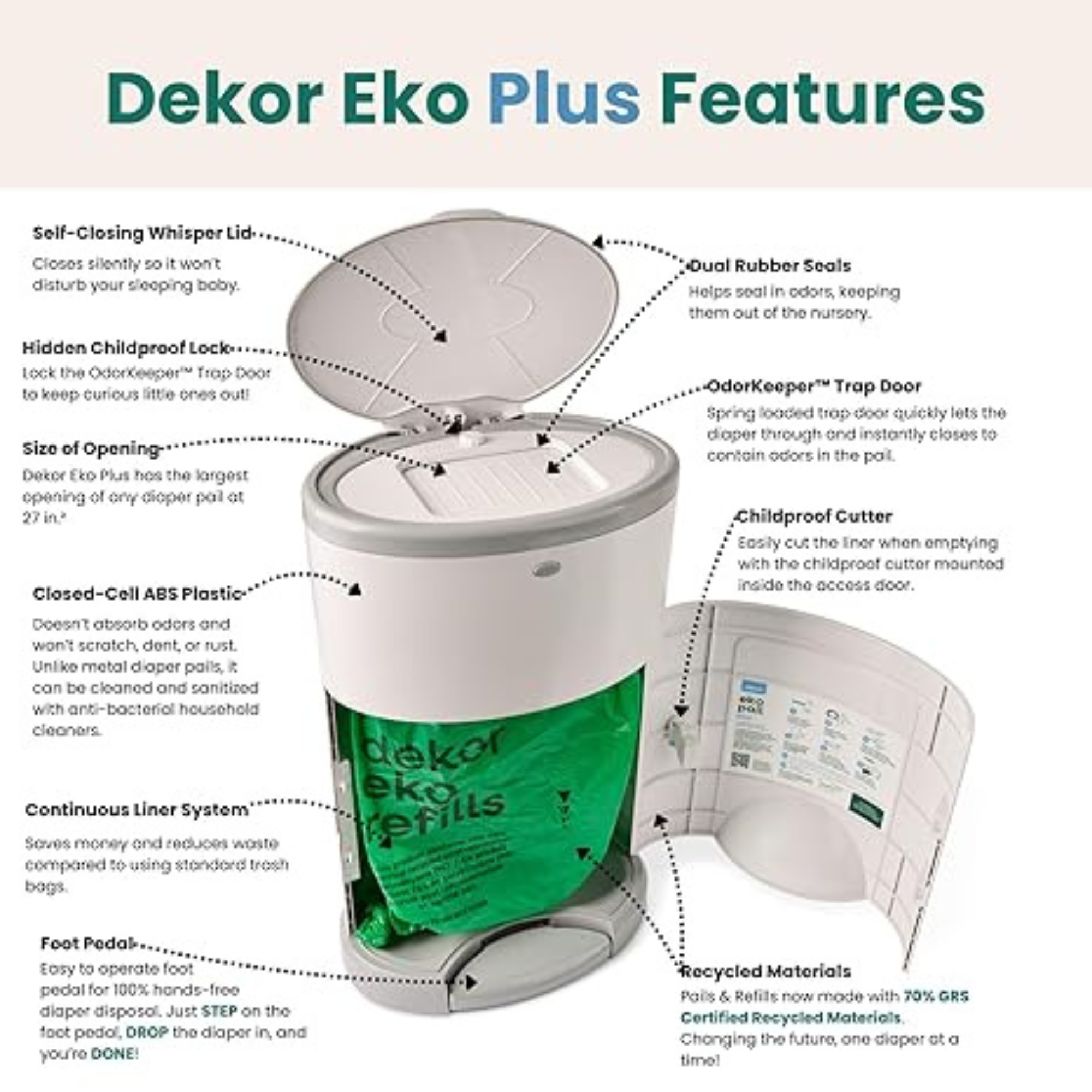 DÉKOR Eko Plus Diaper Pail White