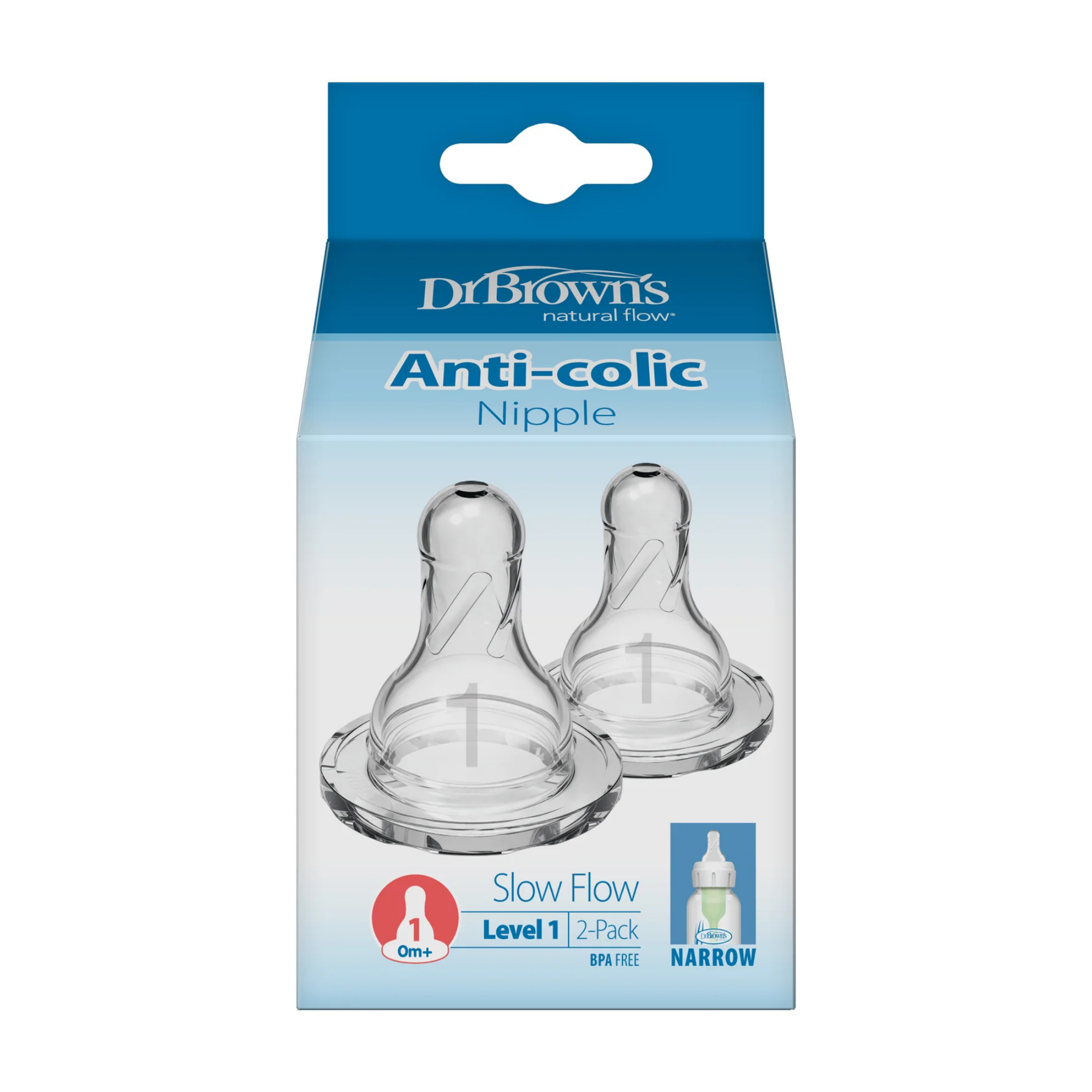 DR. BROWN'S Natural Flow Narrow Baby Bottle Silicone Nipple (2-Pack)