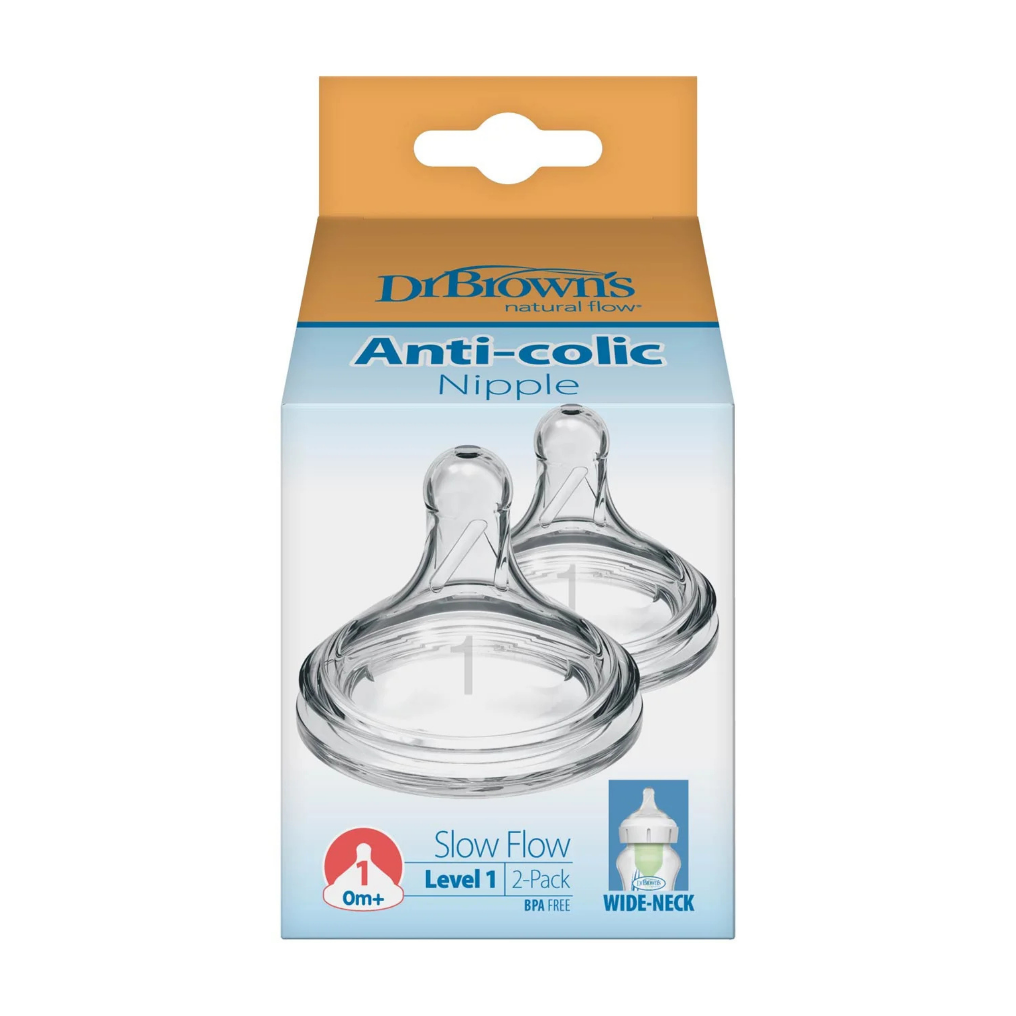DR. BROWN'S Natural Flow Wide Baby Bottle Silicone Nipple (2-Pack)