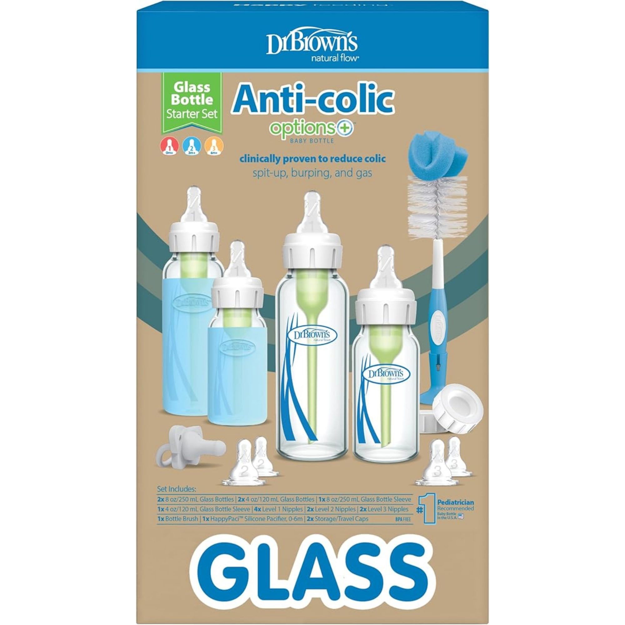 DR. BROWN'S Options+ Glass Narrow Anti-Colic Baby Bottle Gift Set