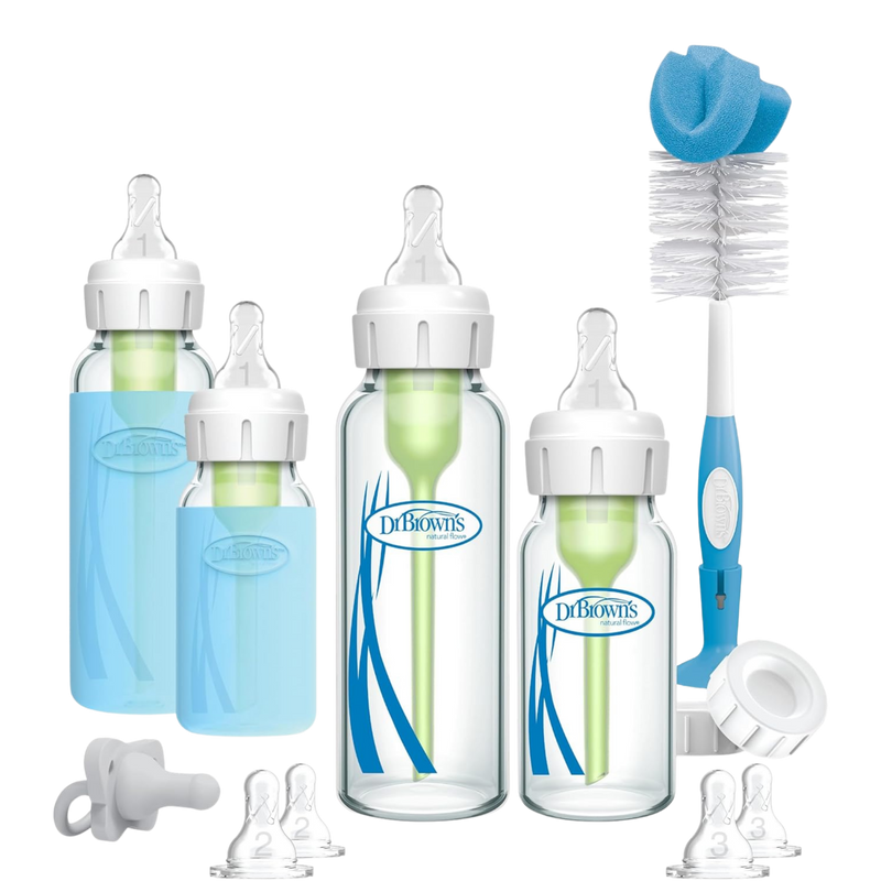 DR. BROWN'S Natural Flow Options+ Anti-colic Glass Narrow Baby Bottles Newborn Starter Set