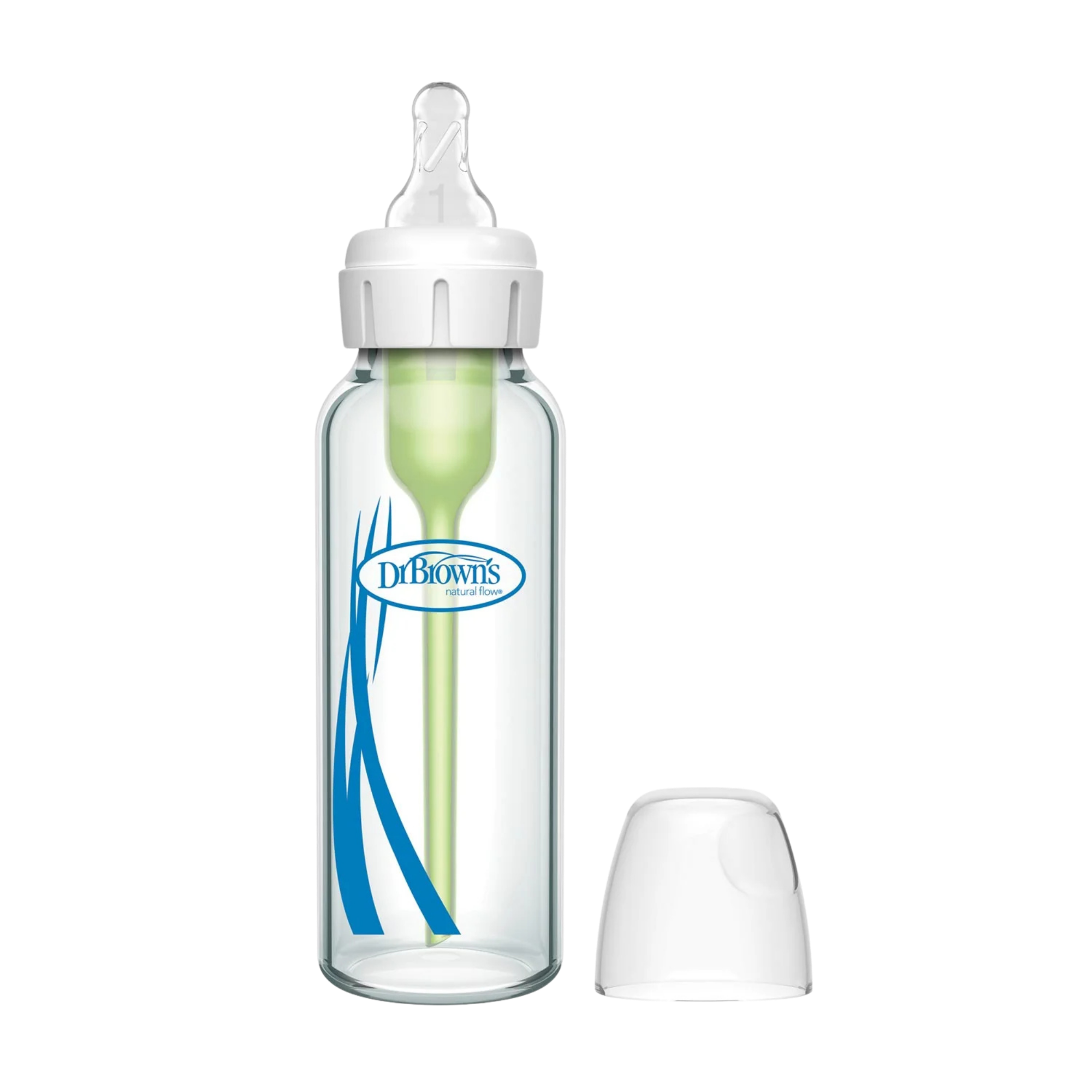 DR. BROWN'S Options+ Glass Narrow Baby Bottle 8oz (1-Pack) Level 1 Slow Nipple