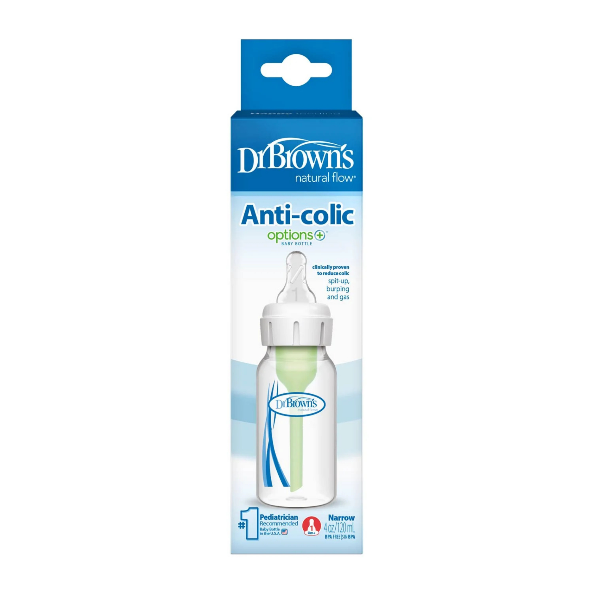 DR. BROWN'S Options+ Narrow Baby Bottle 4oz (1-Pack) Level 1 Slow Nipple