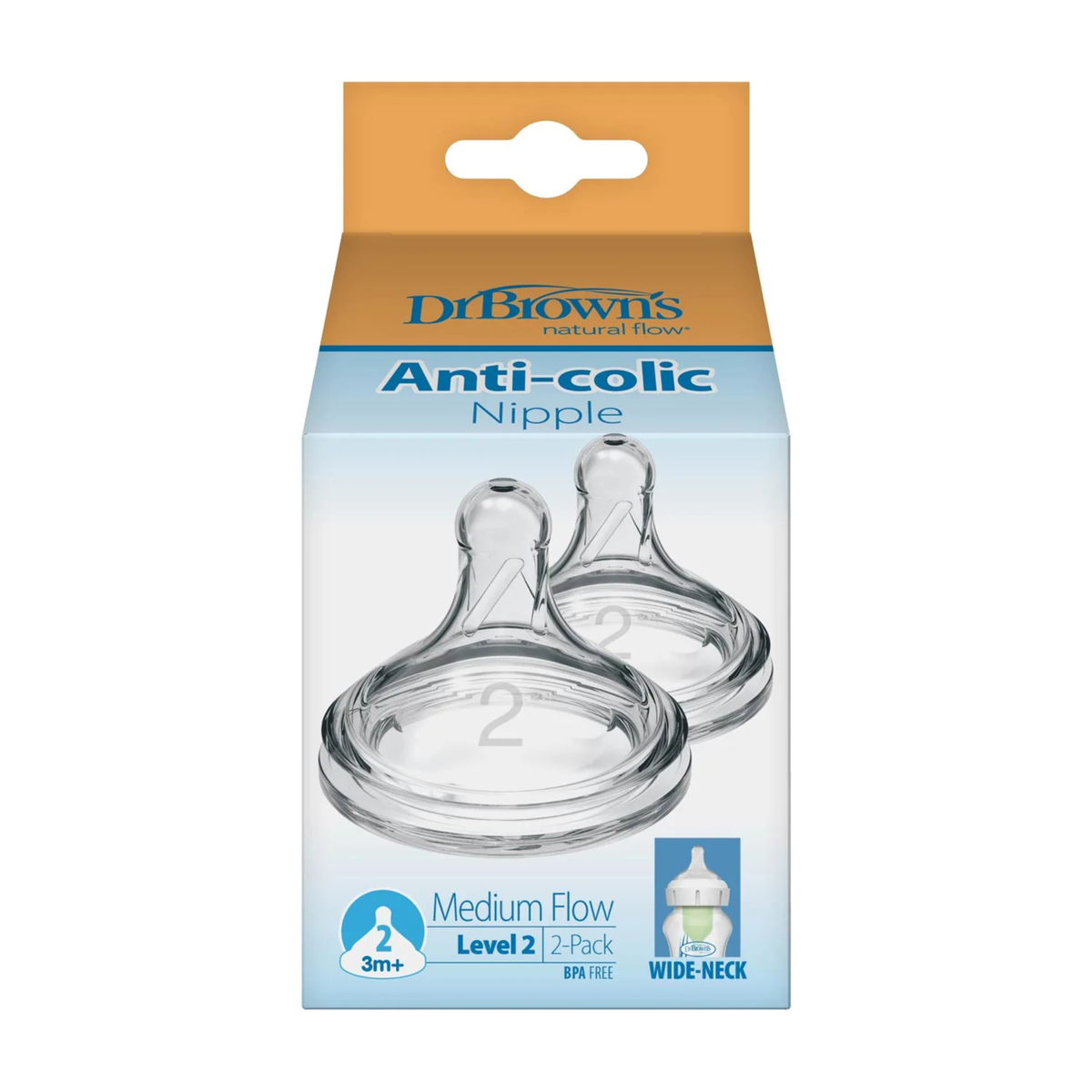 DR. BROWN'S Wide Neck Silicone Nipple (2-Pack)