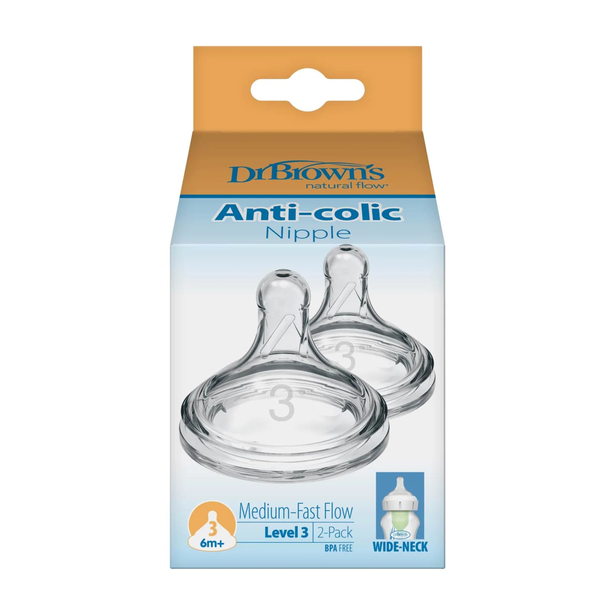 DR. BROWN'S Wide Neck Silicone Nipple (2-Pack)