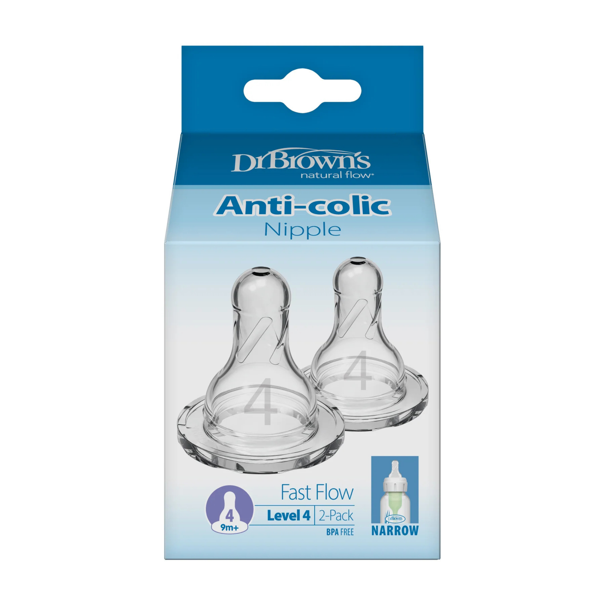DR. BROWN'S Natural Flow Narrow Baby Bottle Silicone Nipple (2-Pack)