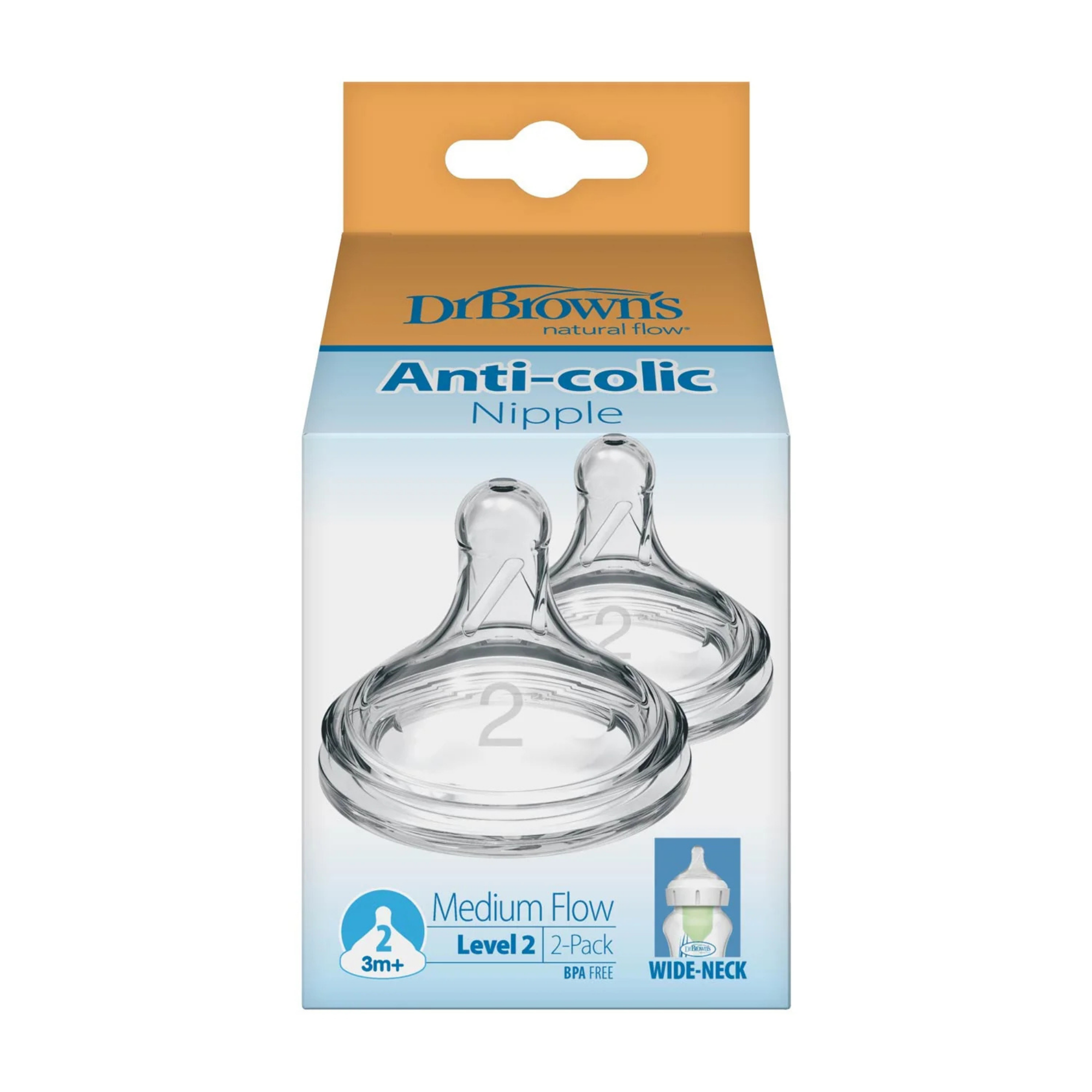 DR. BROWN'S Natural Flow Wide Baby Bottle Silicone Nipple (2-Pack)