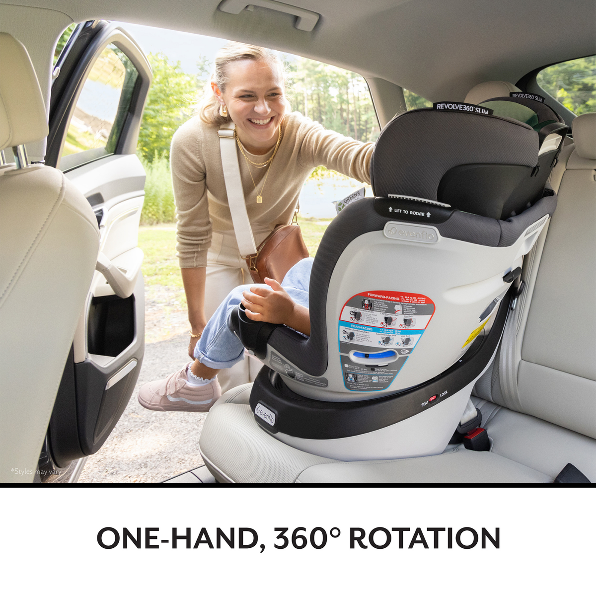 EVENFLO  Revolve360 Extend Rotational All-in-One Car Seat with Green & Gentle Fabric