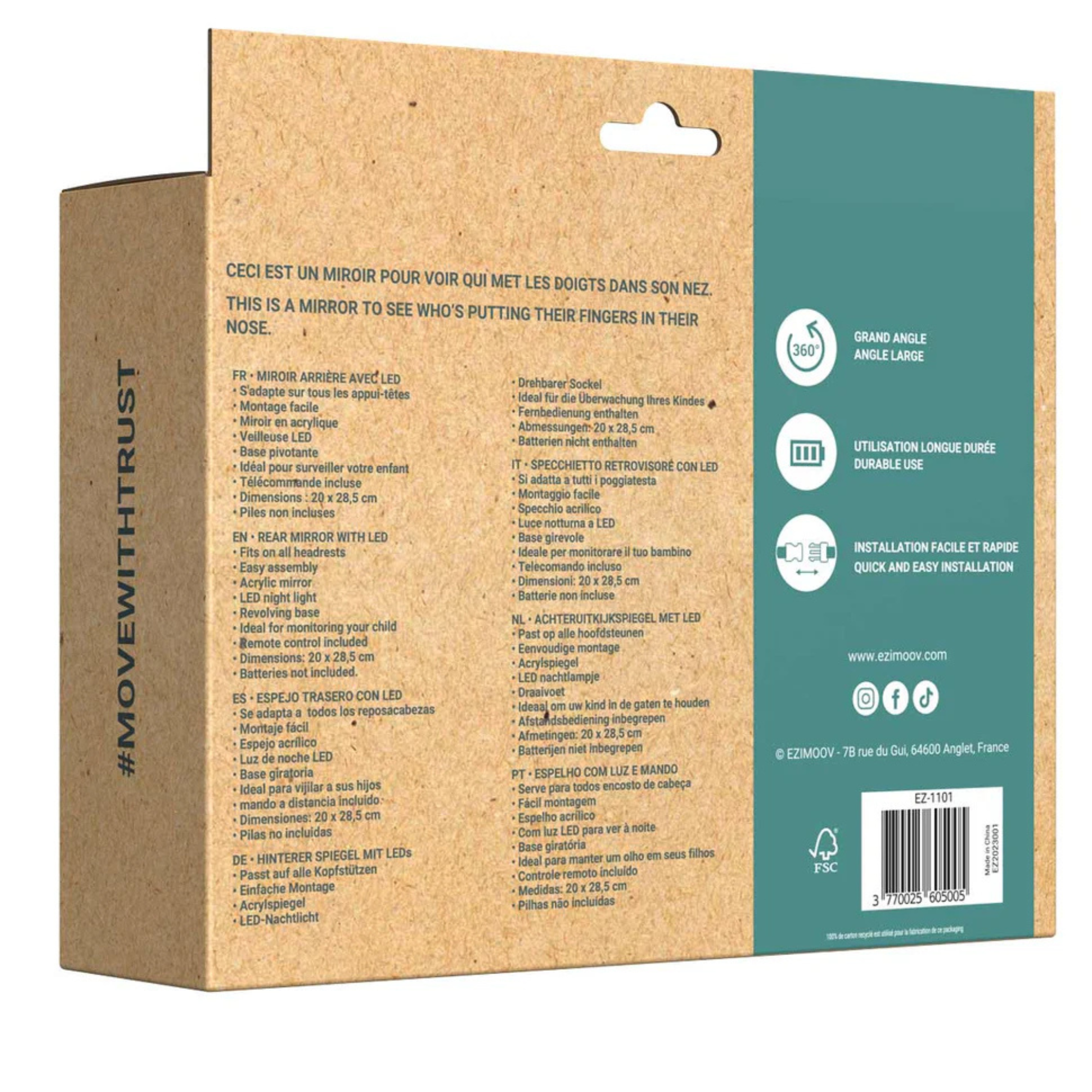 EZIMOOV Baby Car Mirror with LED Light