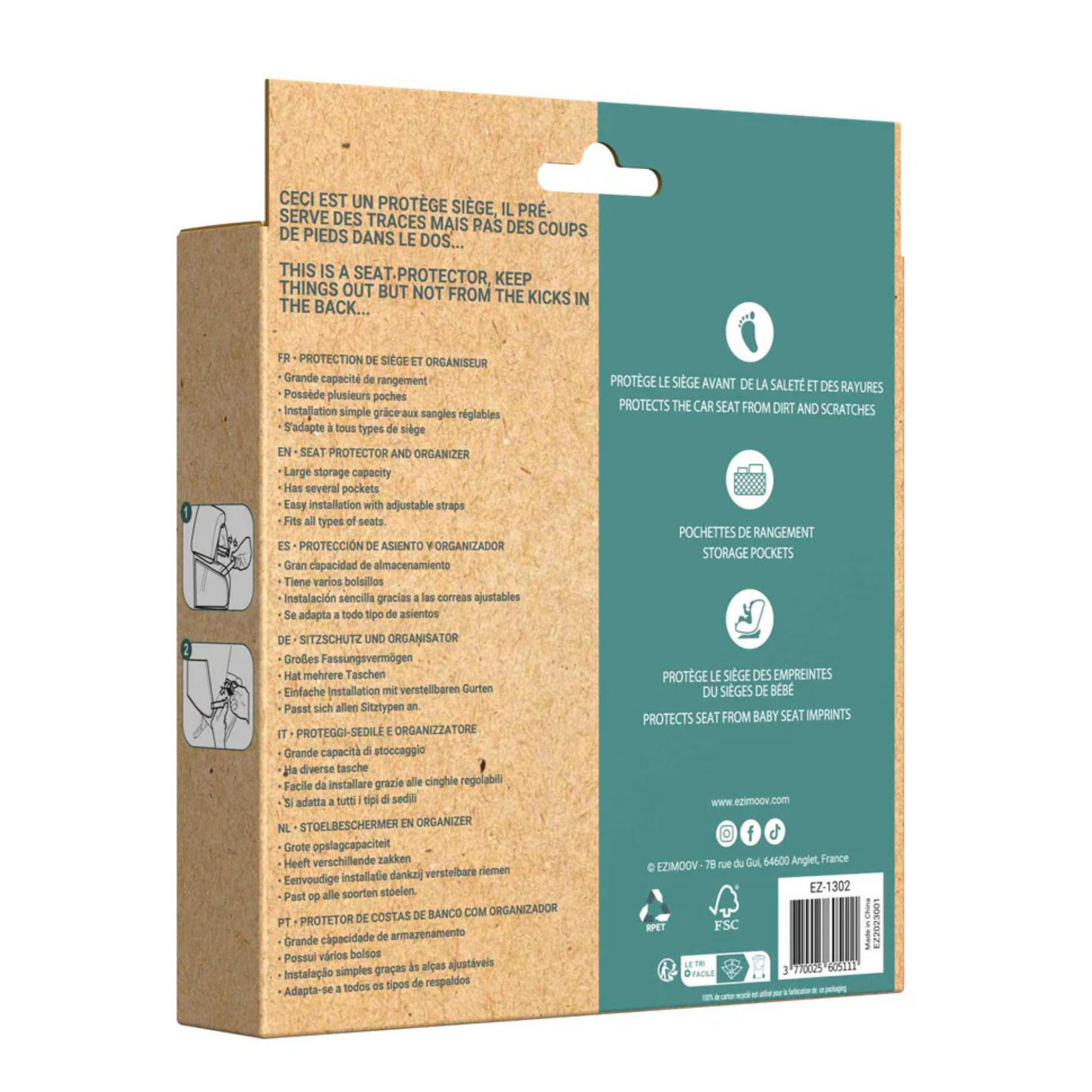 EZIMOOV Car Seat Organizer & Protector XL