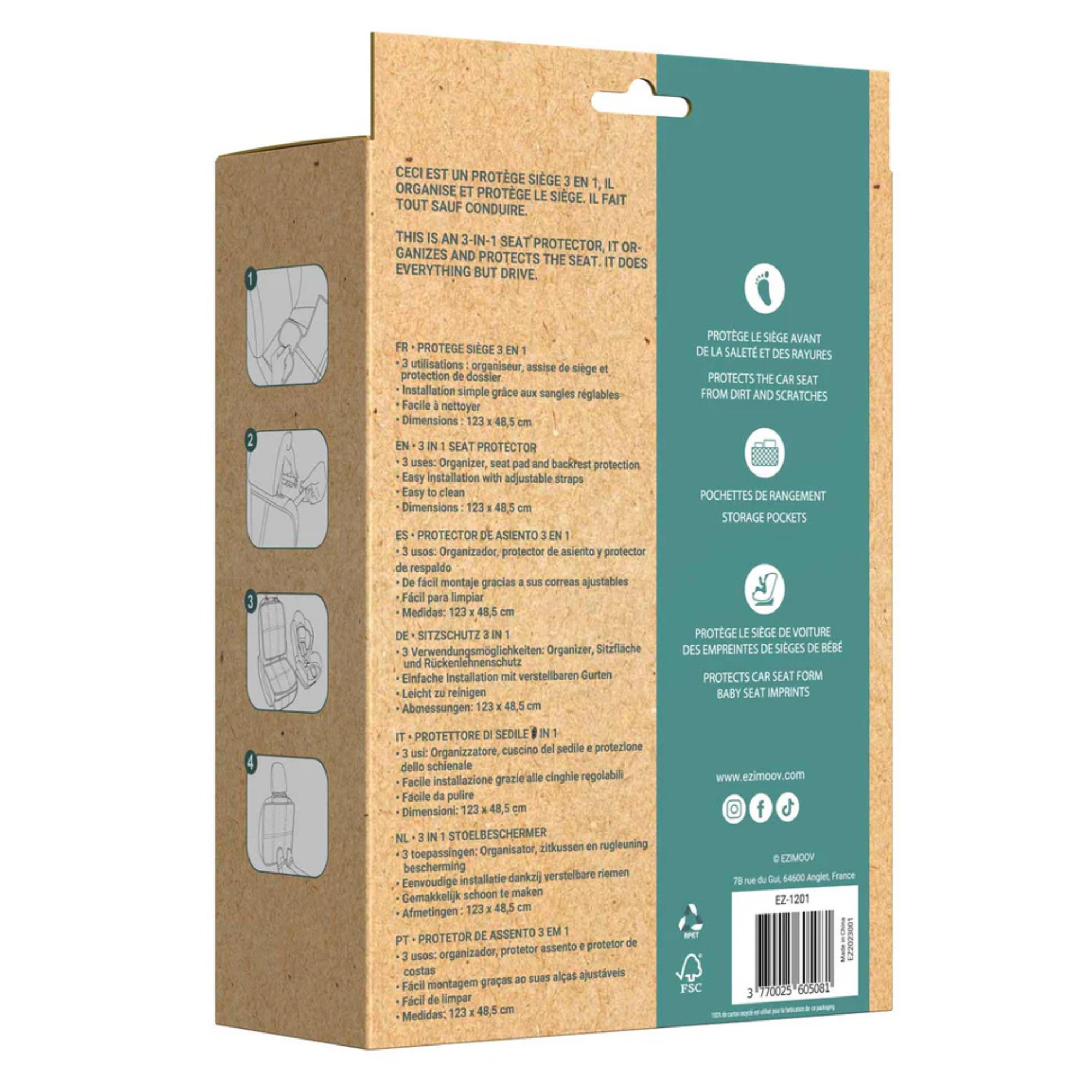 EZIMOOV Ezi Mat Protecteur de siège 3 en 1