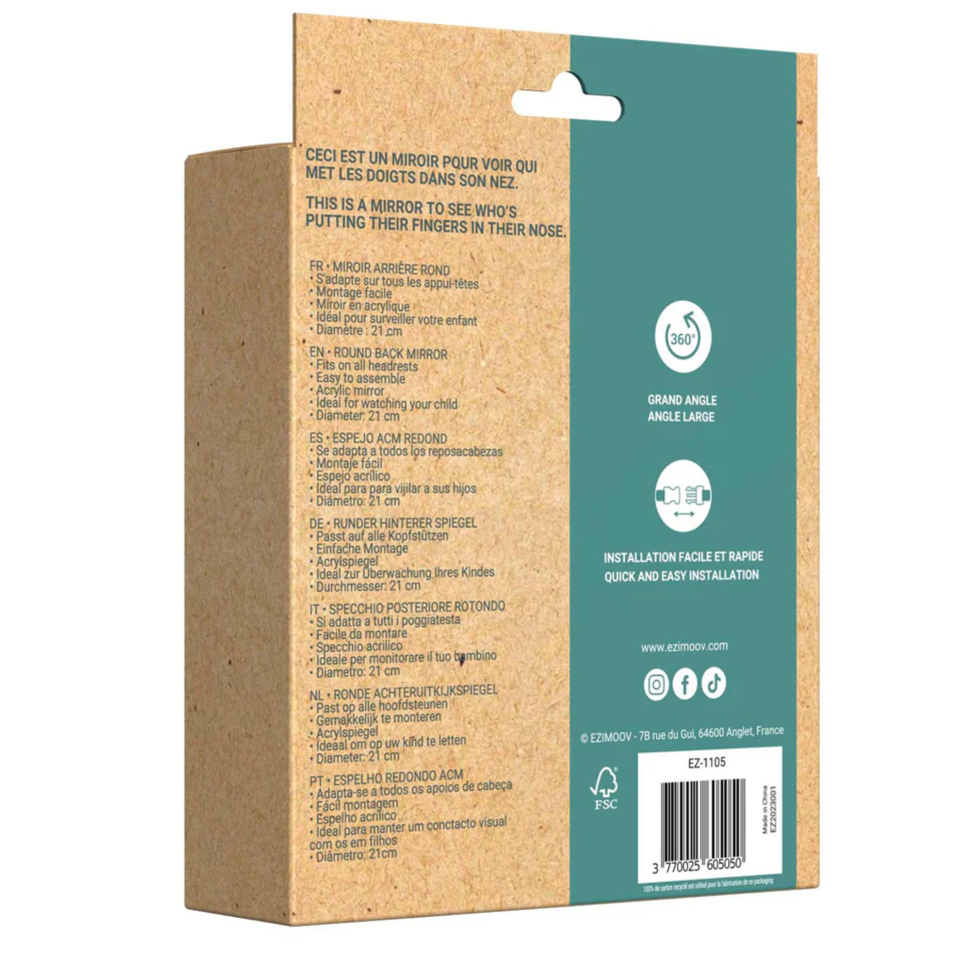 EZIMOOV Round Rear Facing Car Seat Mirror