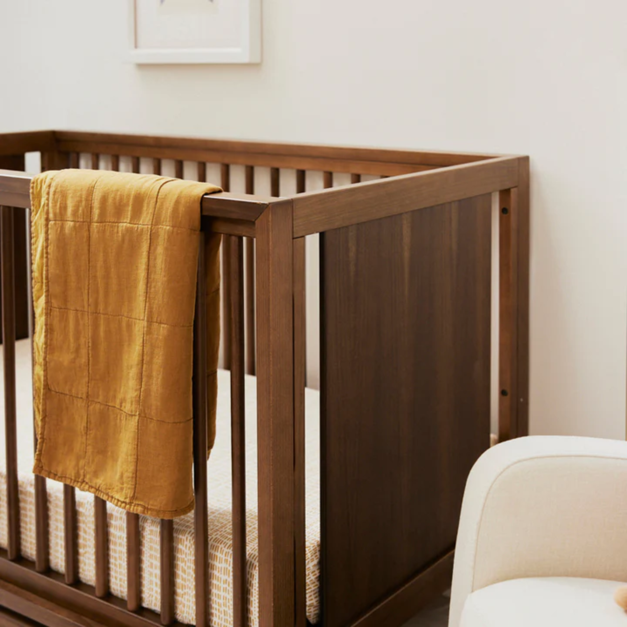 BABYLETTO Peggy Mid-Century 3-in-1 Convertible Crib w/Toddler Bed Conversion Kit - Natural Walnut