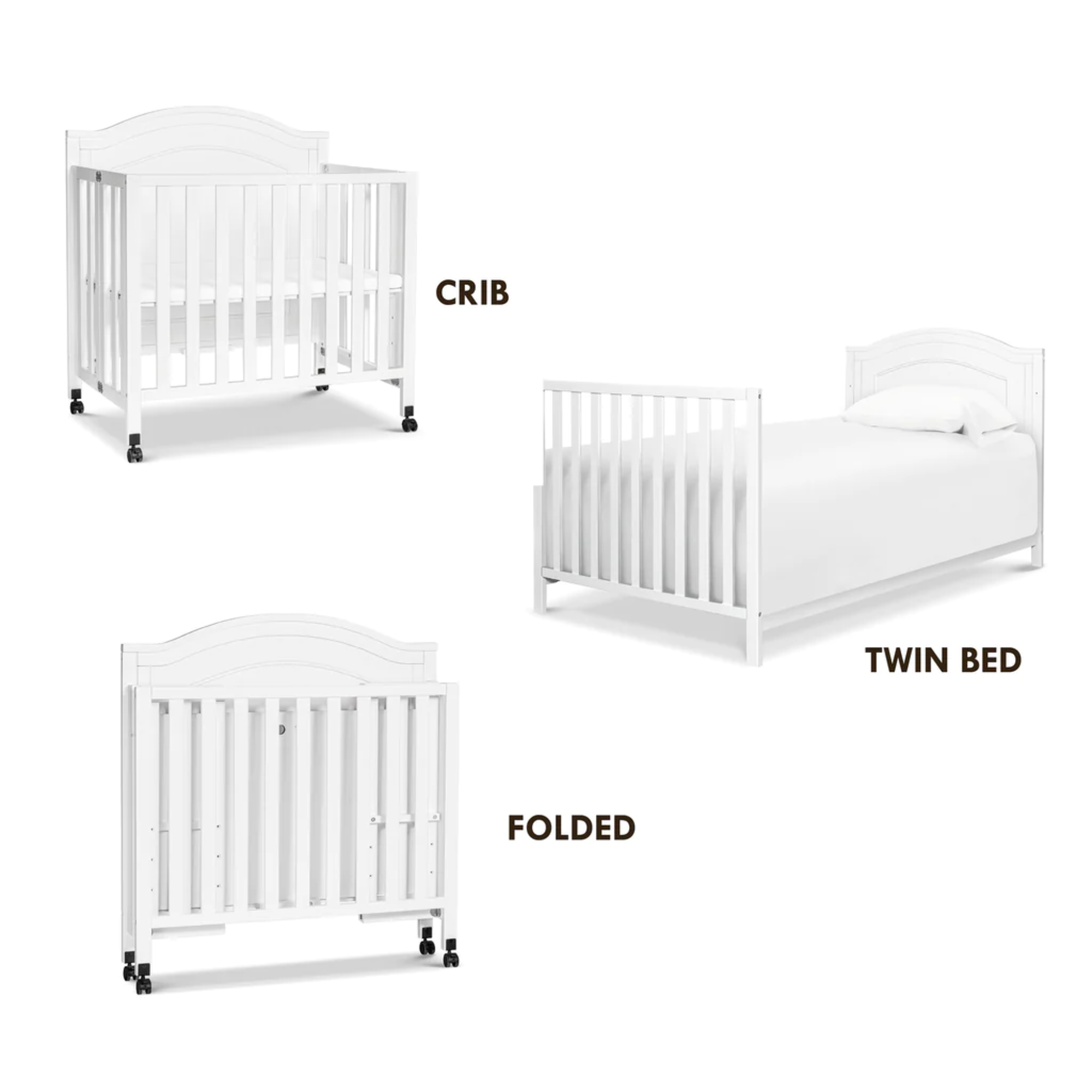 DAVINCI Charlie Folding Portable 3-in-1 Mini Crib - White