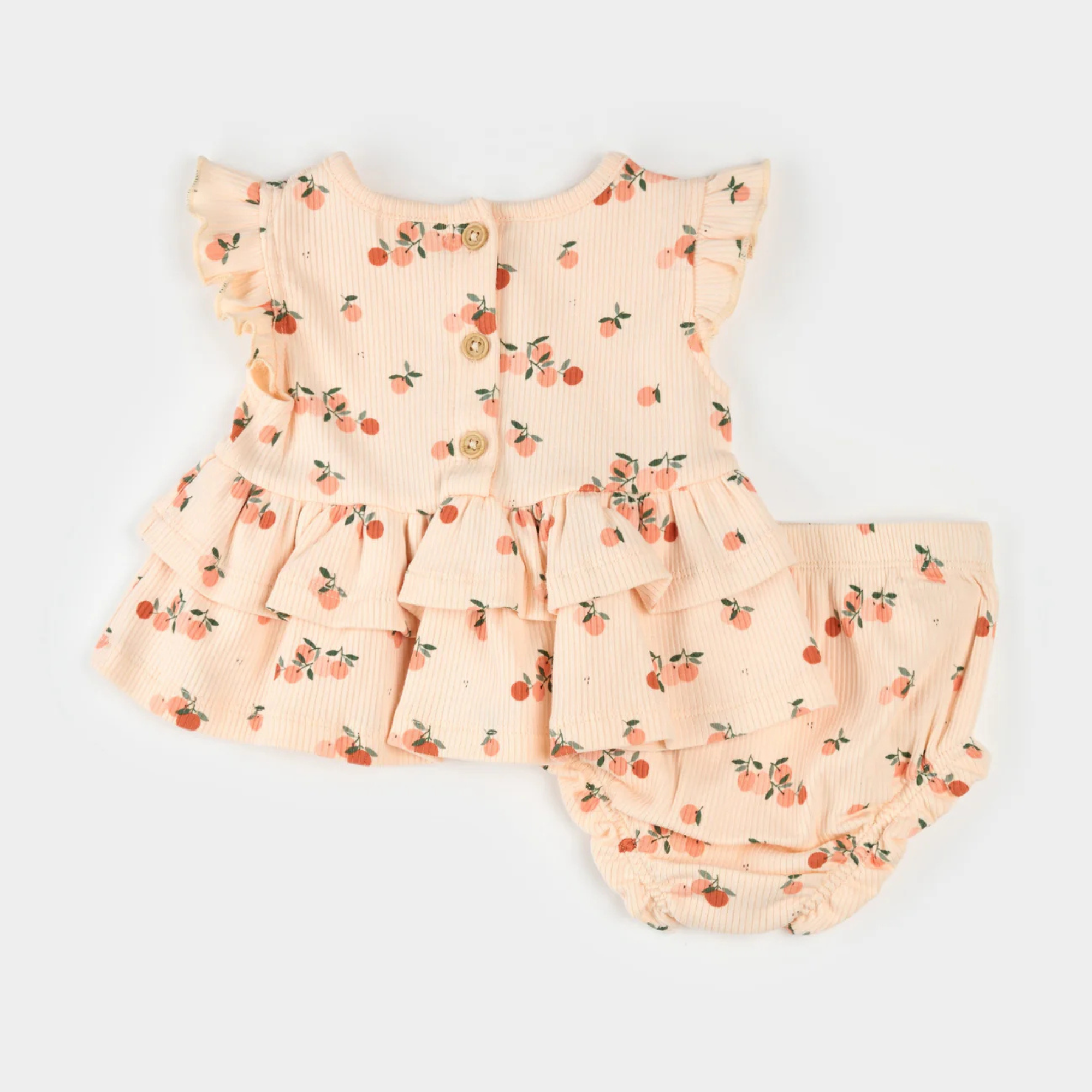 Ensemble côtelé FIRSTS à imprimé Agrumes sur un corail pâle