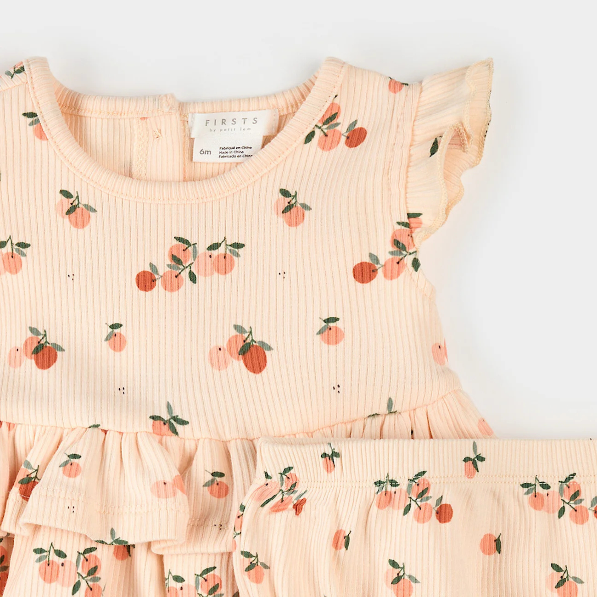 Ensemble côtelé FIRSTS à imprimé Agrumes sur un corail pâle