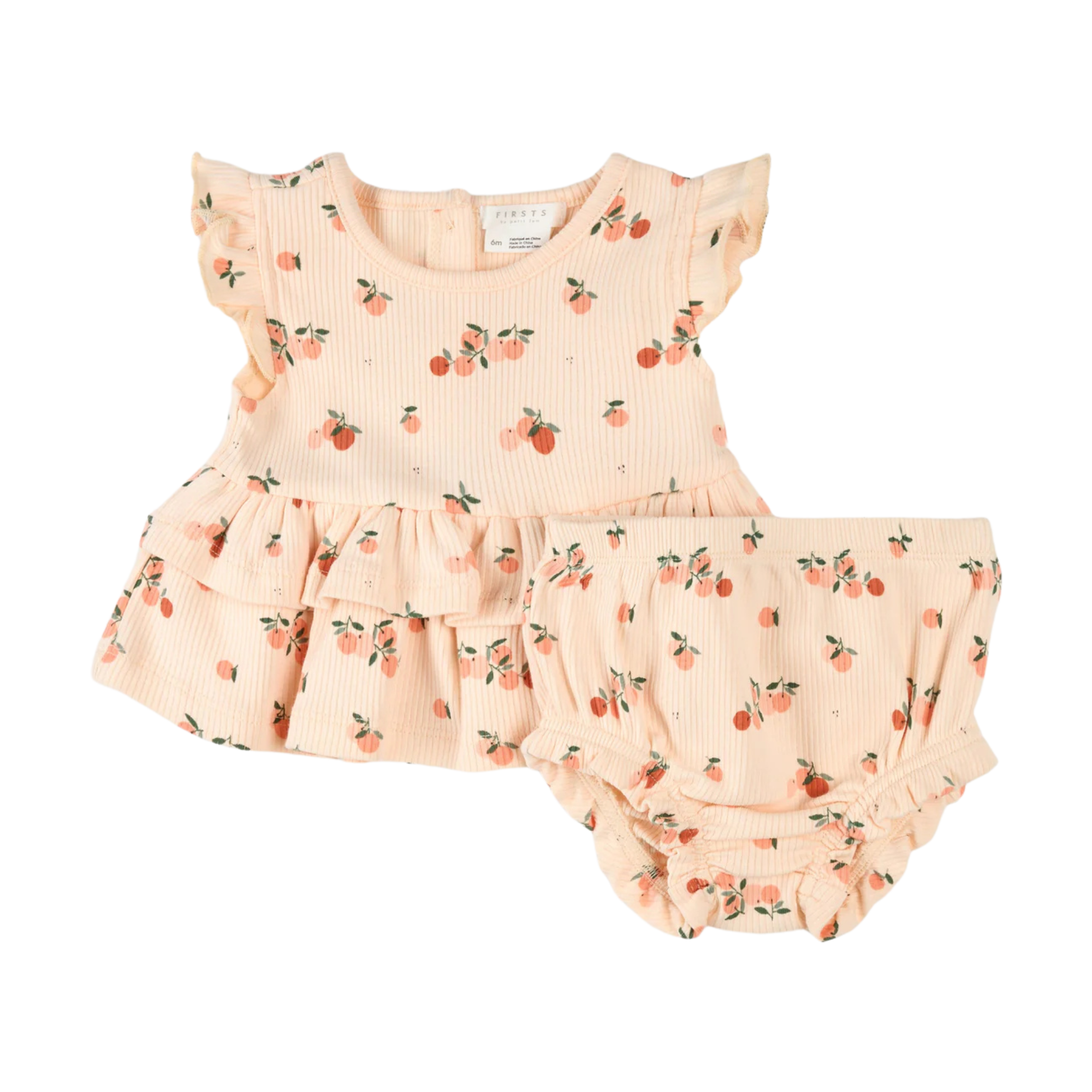 Ensemble côtelé FIRSTS à imprimé Agrumes sur un corail pâle