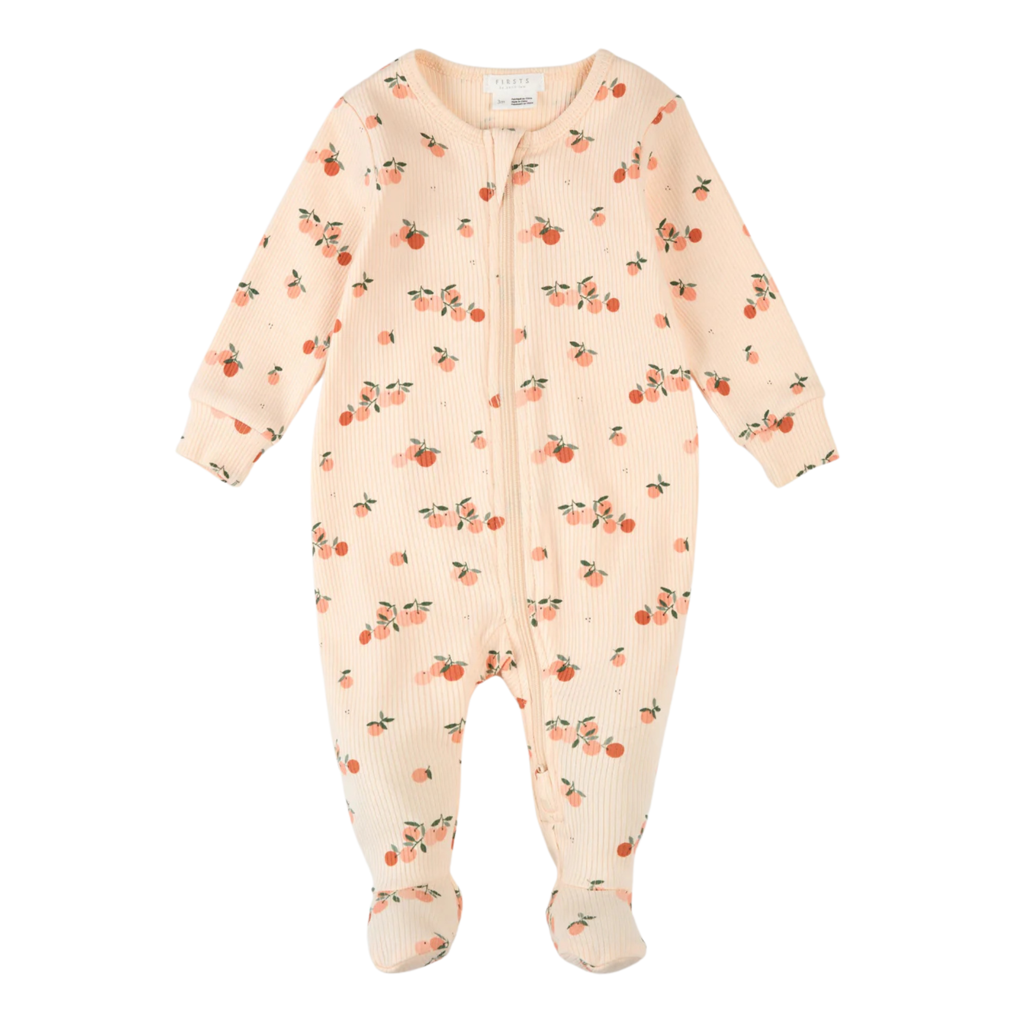 FIRSTS Agrumes Print on Ribbed Barely Coral Sleeper