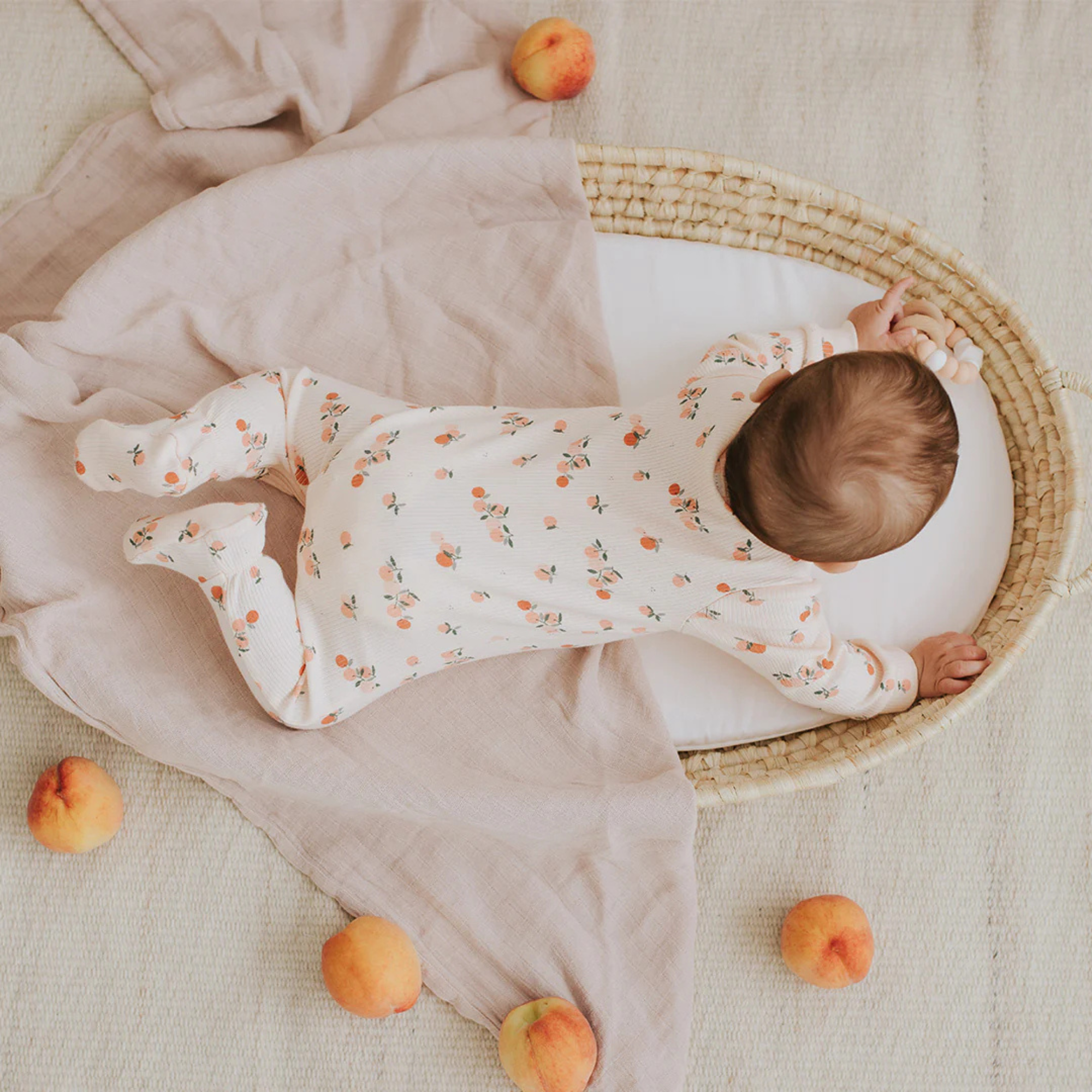 FIRSTS Agrumes Print on Ribbed Barely Coral Sleeper