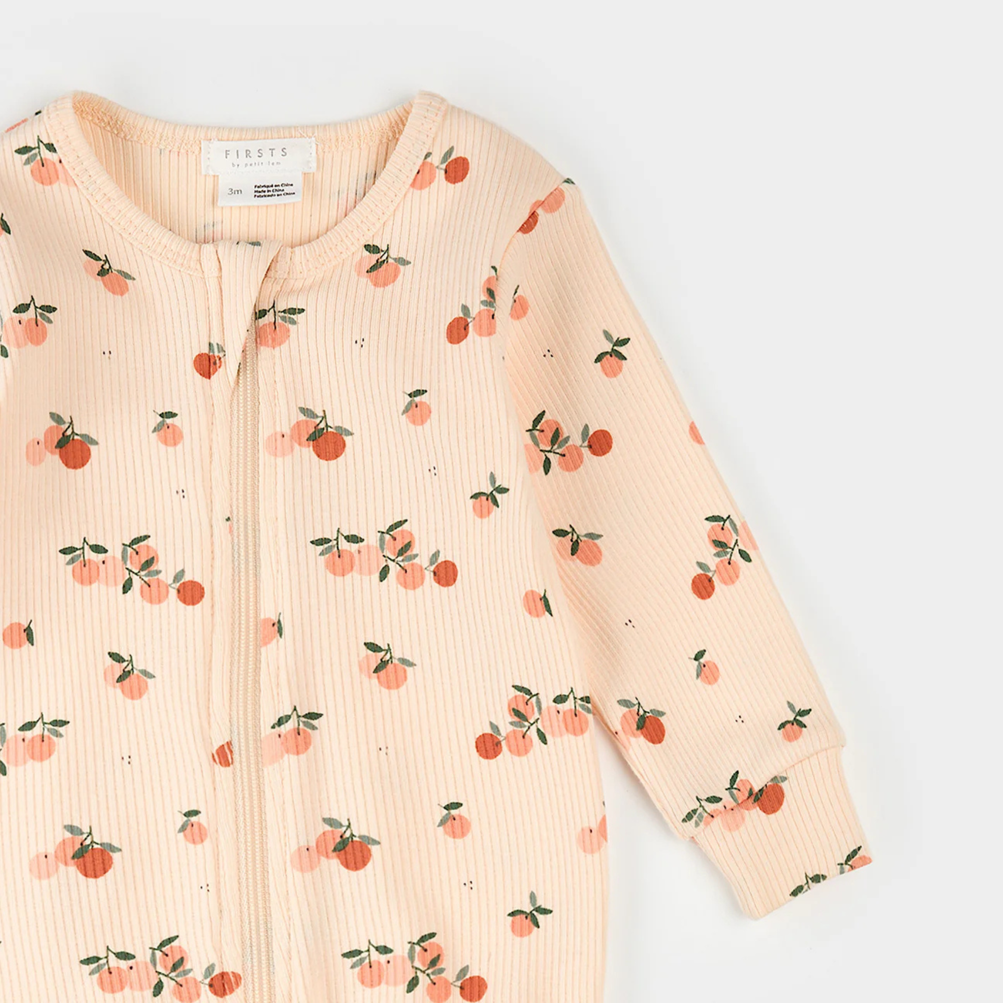 FIRSTS Agrumes Print on Ribbed Barely Coral Sleeper