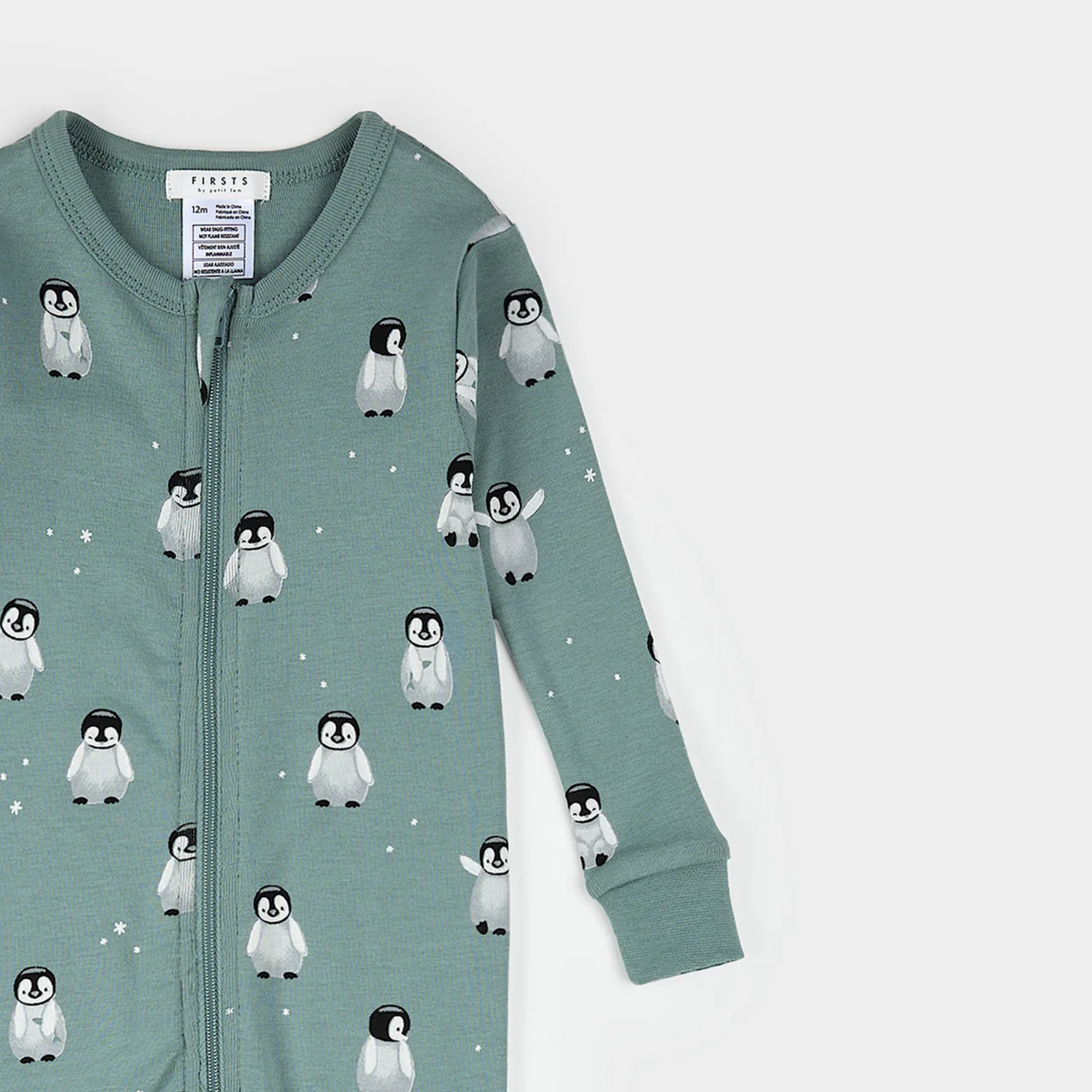 FIRSTS Baby Penguin Print on Teal Convertible Sleeper