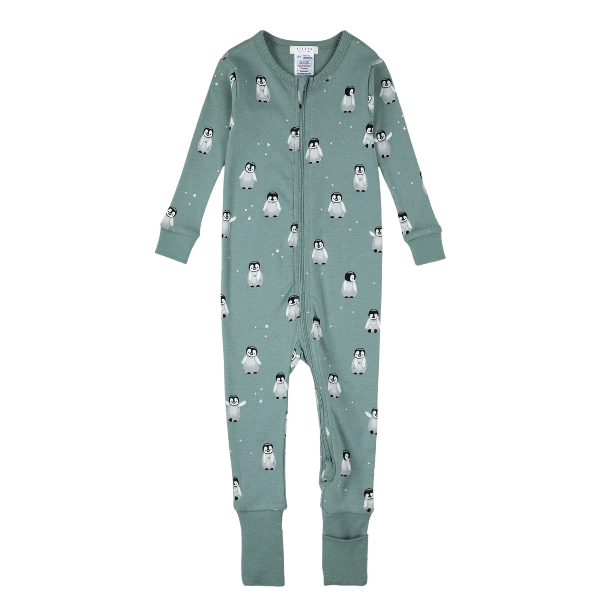 FIRSTS Baby Penguin Print on Teal Convertible Sleeper