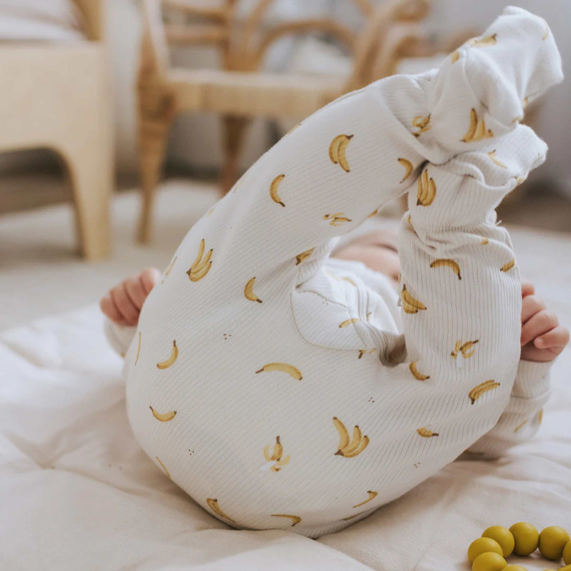 Pyjama côtelé crème à imprimé banane FIRSTS