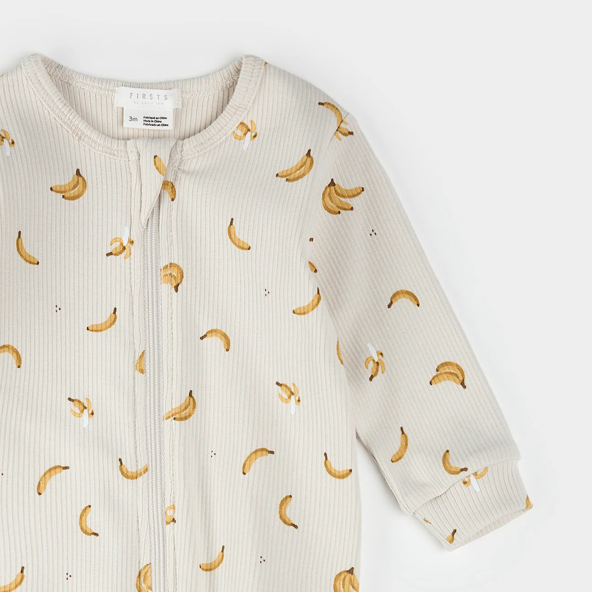 Pyjama côtelé crème à imprimé banane FIRSTS