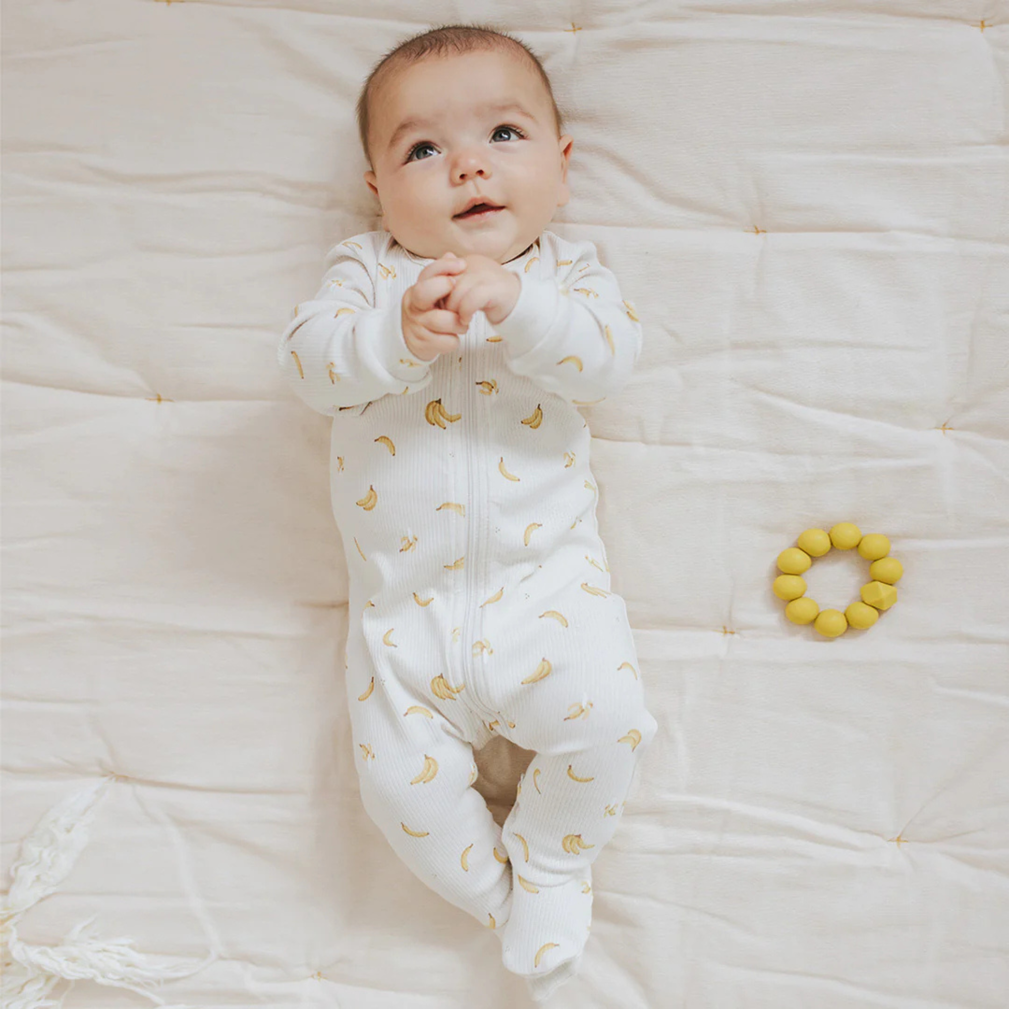 Pyjama côtelé crème à imprimé banane FIRSTS