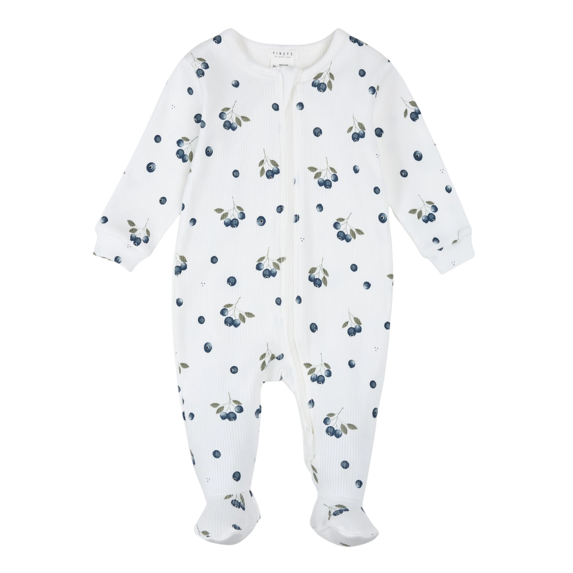 FIRSTS Blueberries Print on Off-White Ribbed Sleeper
