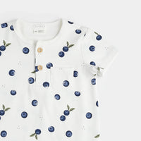 Thumbnail for FIRSTS Blueberry Print on Off-White Henley Romper