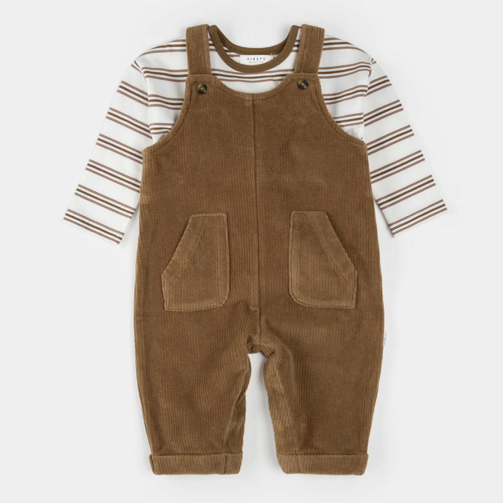 FIRSTS Brown Corduroy Overall Set