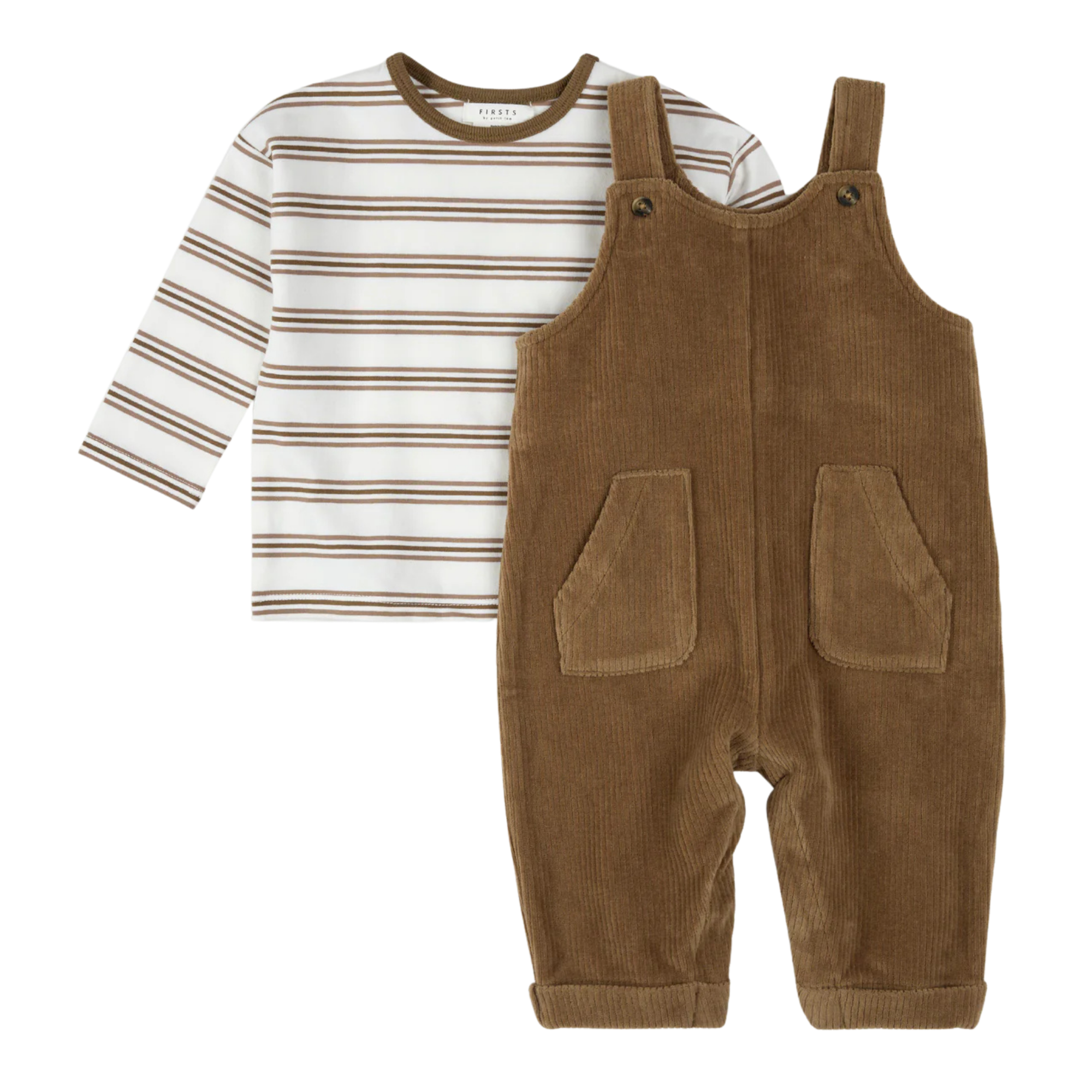 FIRSTS Brown Corduroy Overall Set
