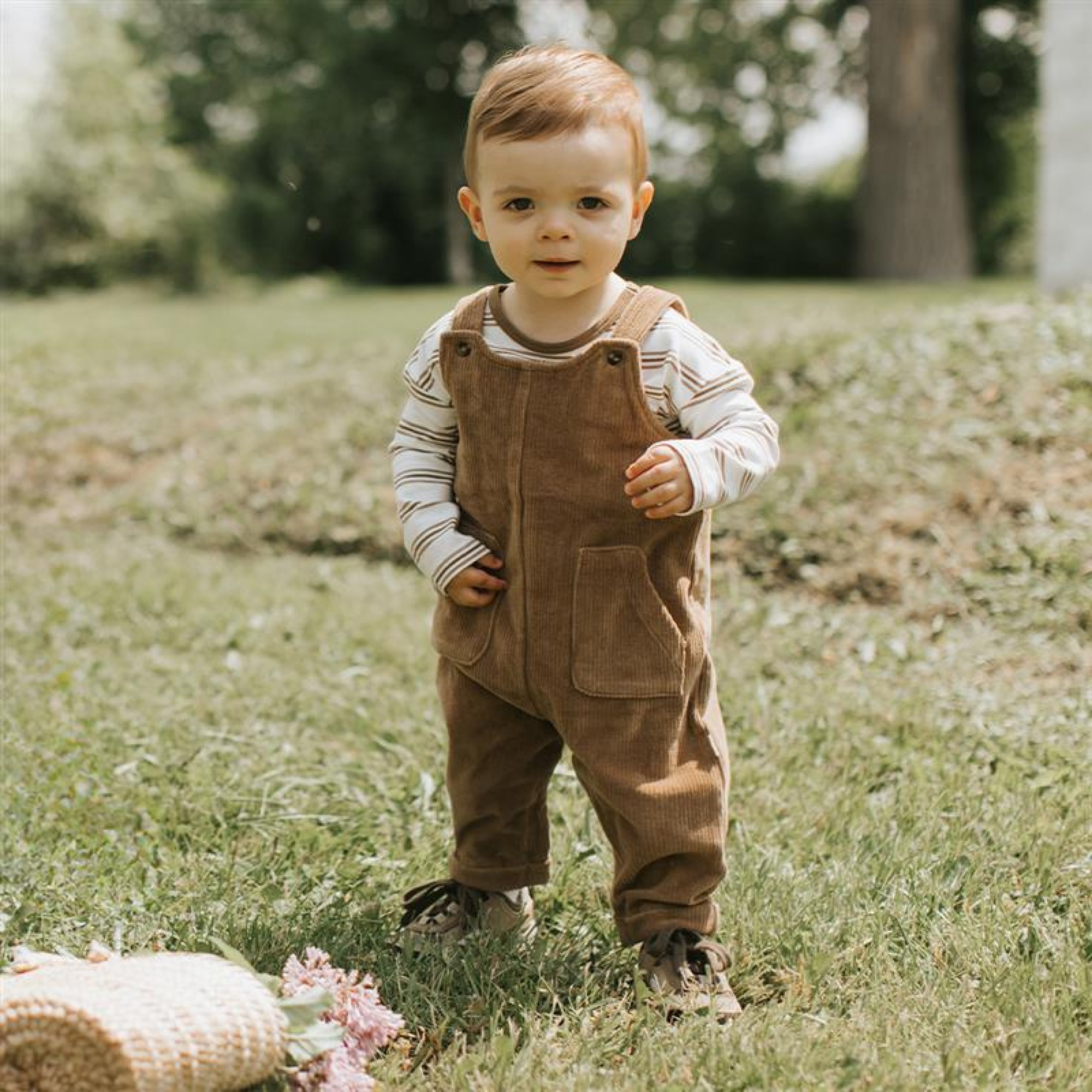 FIRSTS Brown Corduroy Overall Set