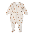 FIRSTS Bunnies Print on Beige Footed Sleeper