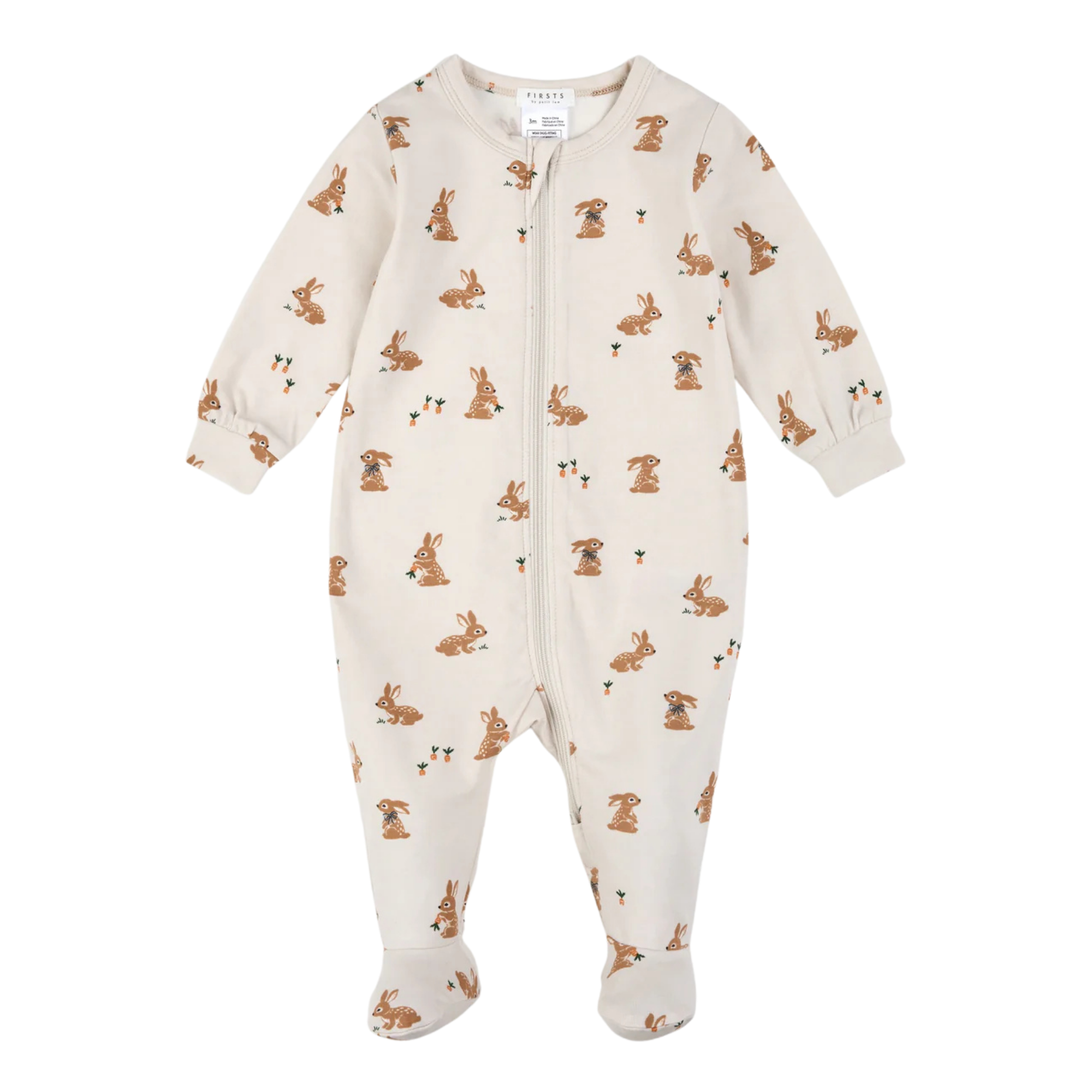 Pyjama à pieds beige imprimé lapins FIRSTS