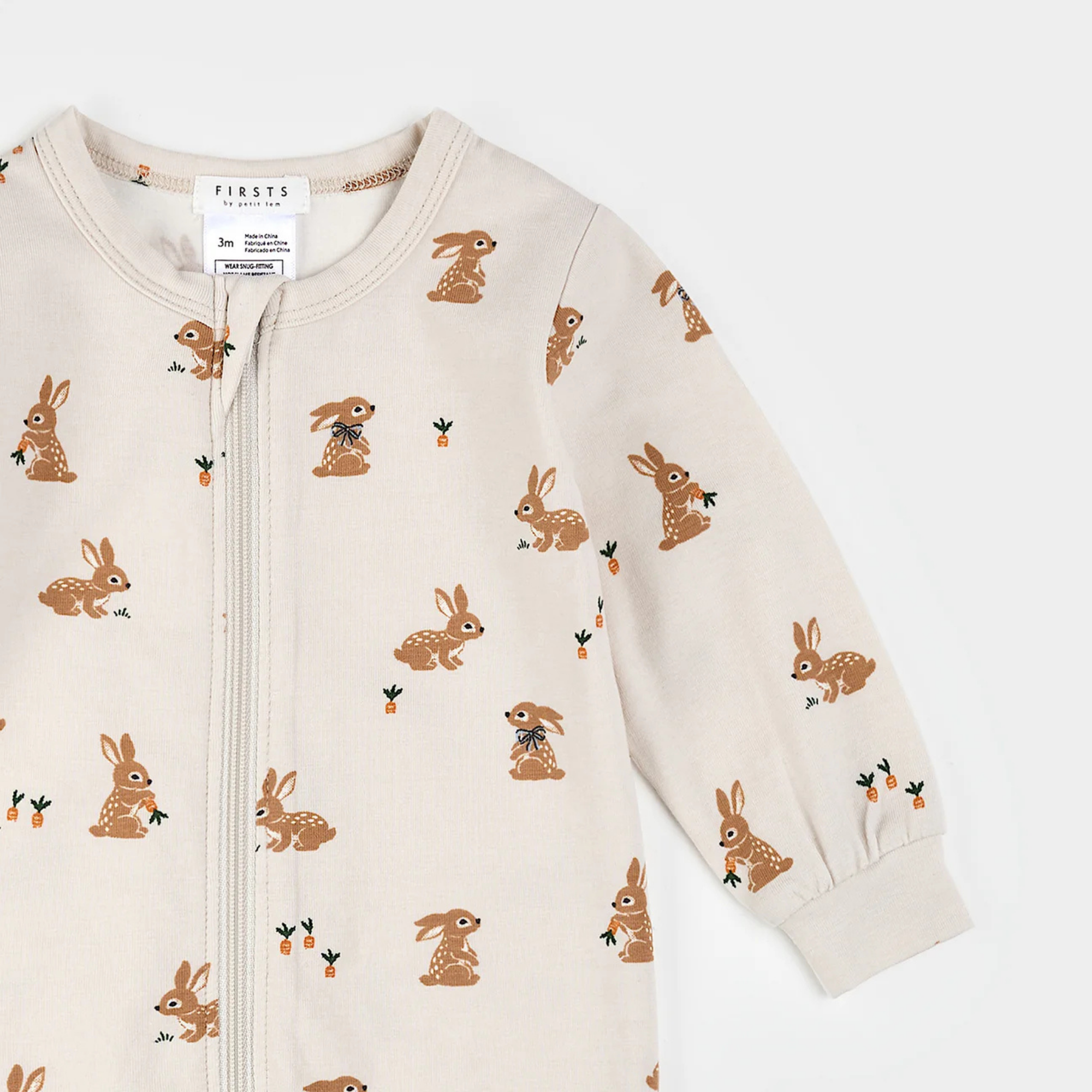 Pyjama à pieds beige imprimé lapins FIRSTS